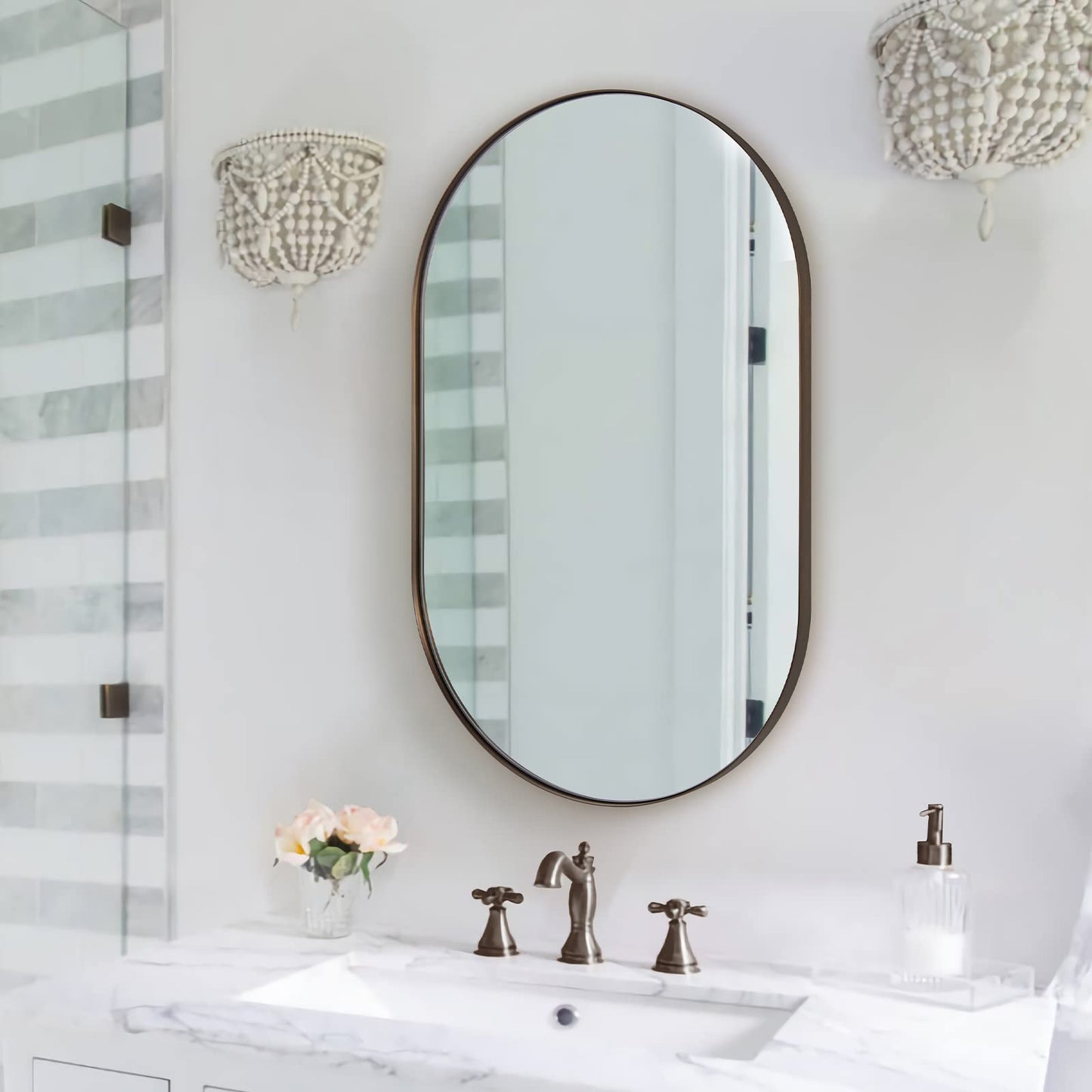 ANDY STAR Bronze Bathroom Mirror, 24x36 Brushed Bronze Oval Mirror, Oval Wall Mirror, Oval Vanity Mirror Metal Frame Deep 1’’ for Bathroom, Bedroom, Living Room, Entryway, Hang Vertical or Horizontal
