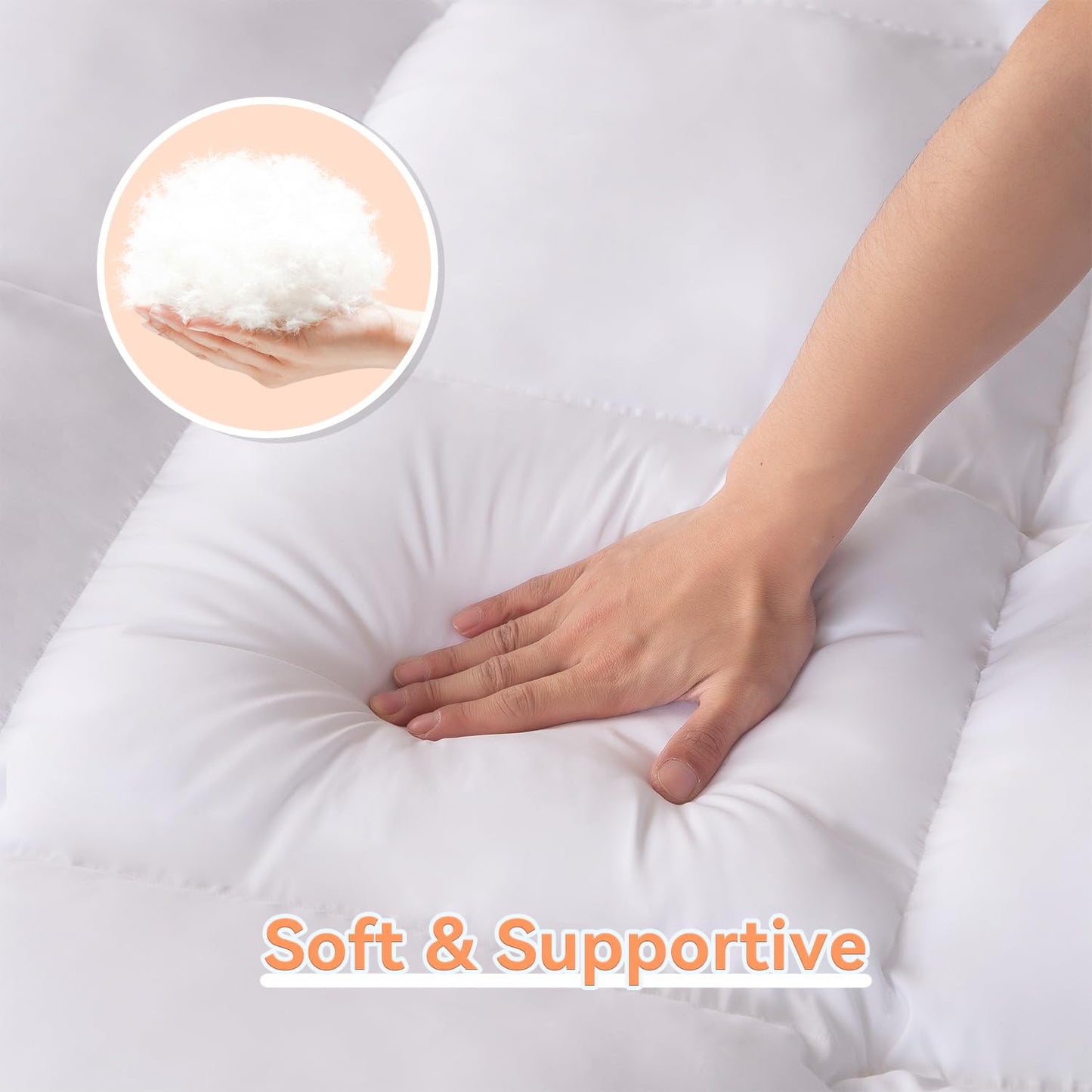 Topllen Queen Mattress Topper for Back Pain Relief, Extra Thick Pillow Top Plush Mattress Pad with Deep Pocket, Soft Pillowtop Queen Size Bed Toppers Filled Fluffy Down Alternative, White