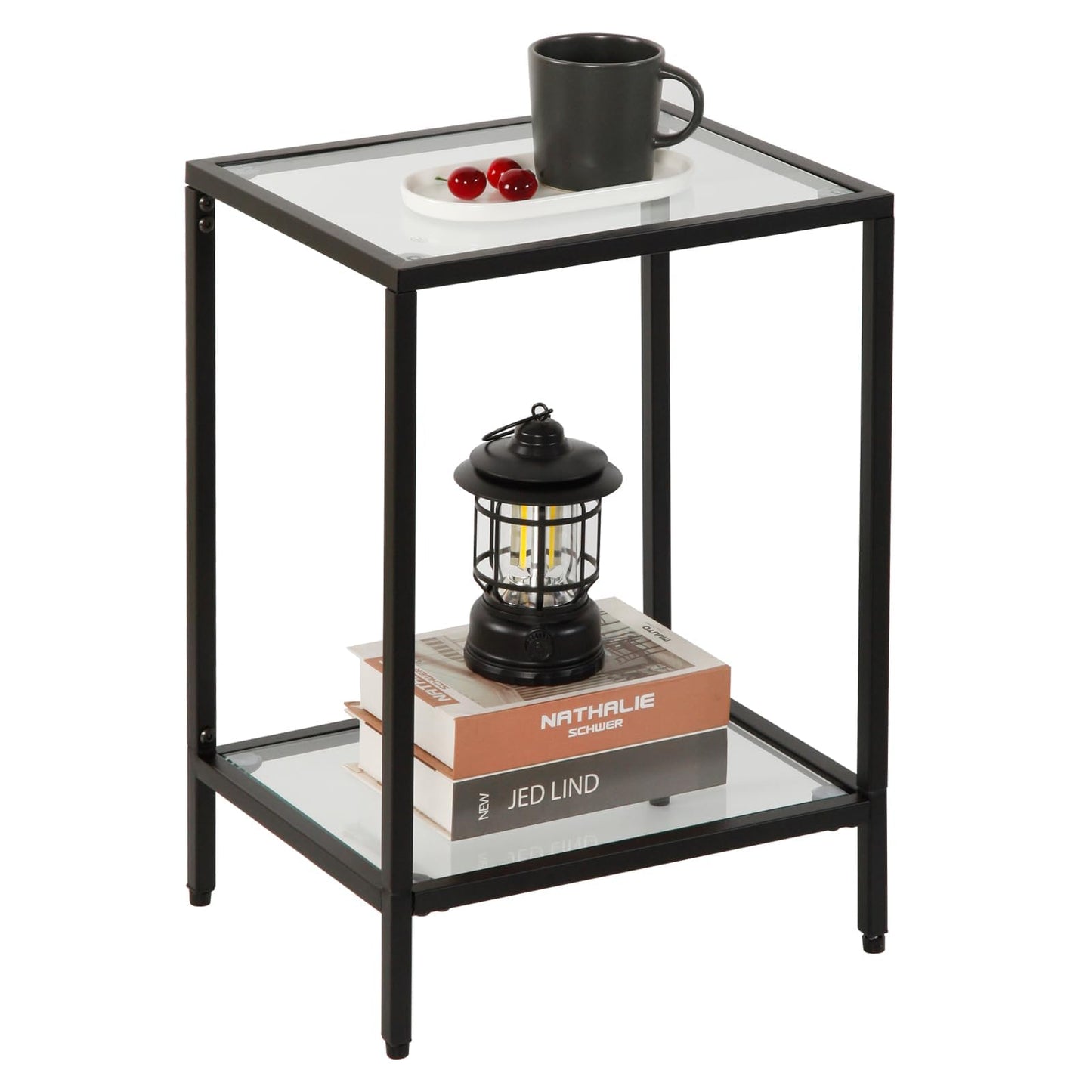 Gawicpy Modern 2-Tier Tempered Glass End Table - Stylish Black Metal Side Table for Small Spaces, Perfect for Living Room & Bedroom (Black, 1PCS)