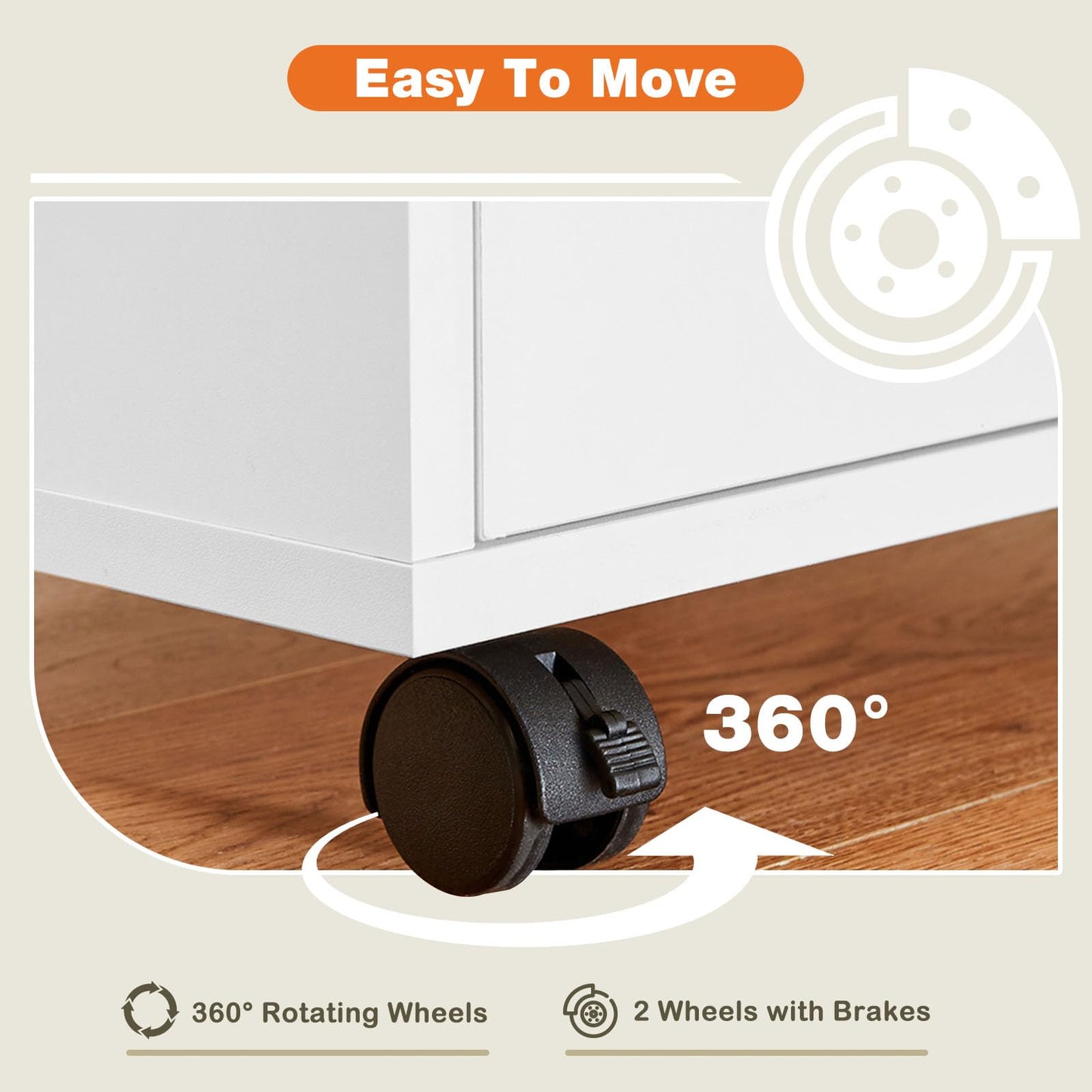 Whitmor 5-Drawer Wood Dresser with Wheels, Mobile Storage Cabinet for Home Office, Small Rolling Chest Organizer for Bedroom, Closet, Under Desk or Room Organization, White