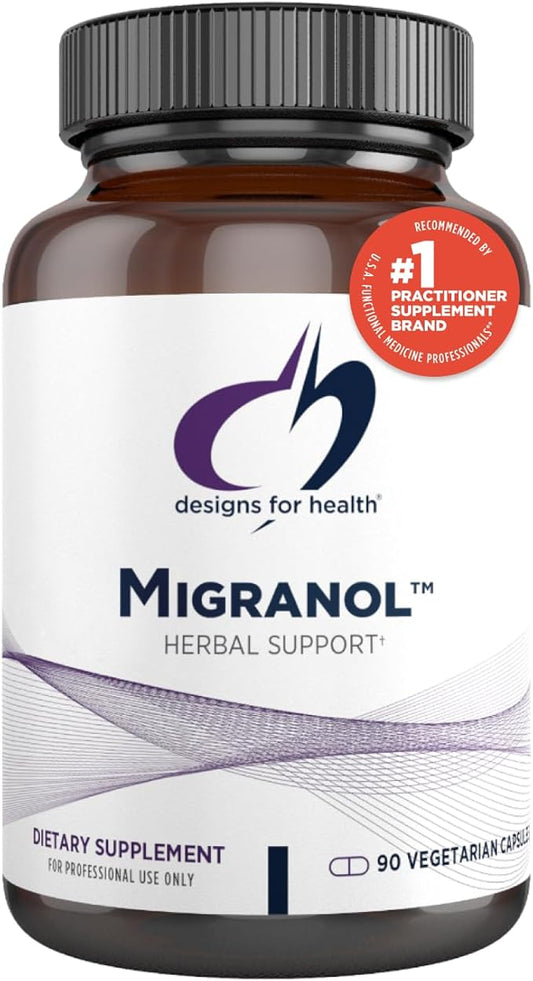Designs for Health Migranol - Feverfew Supplement with Magnesium Malate, Curcumin (Turmeric) Extract, Rosemary + B2 Riboflavin - Non-GMO + Gluten Free (90 Capsules)