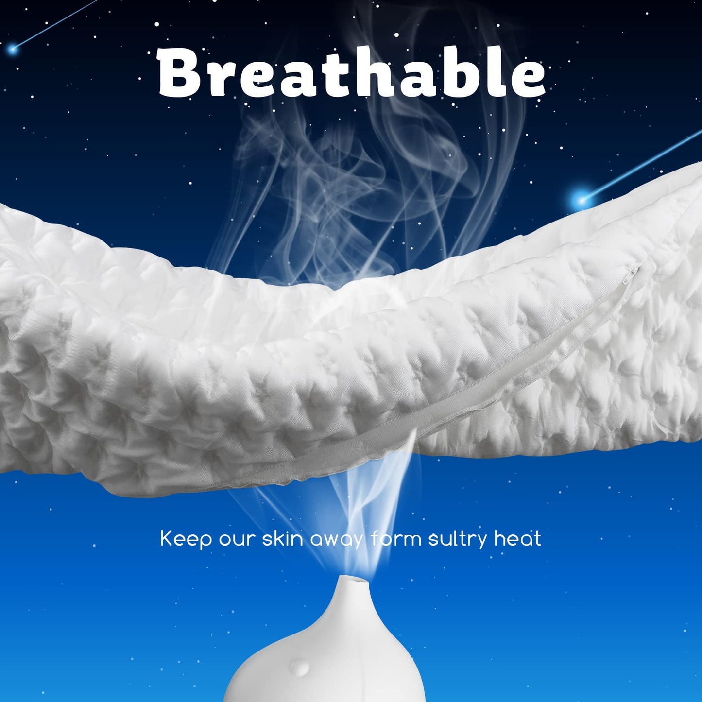 Cooling Side Sleeper Pillow for Neck and Shoulder Pain, Luxury Shredded Memory Foam Curved Bed Pillows for Sleeping Set of 1- Adjustable Queen Size- Washable Cover Crescent White