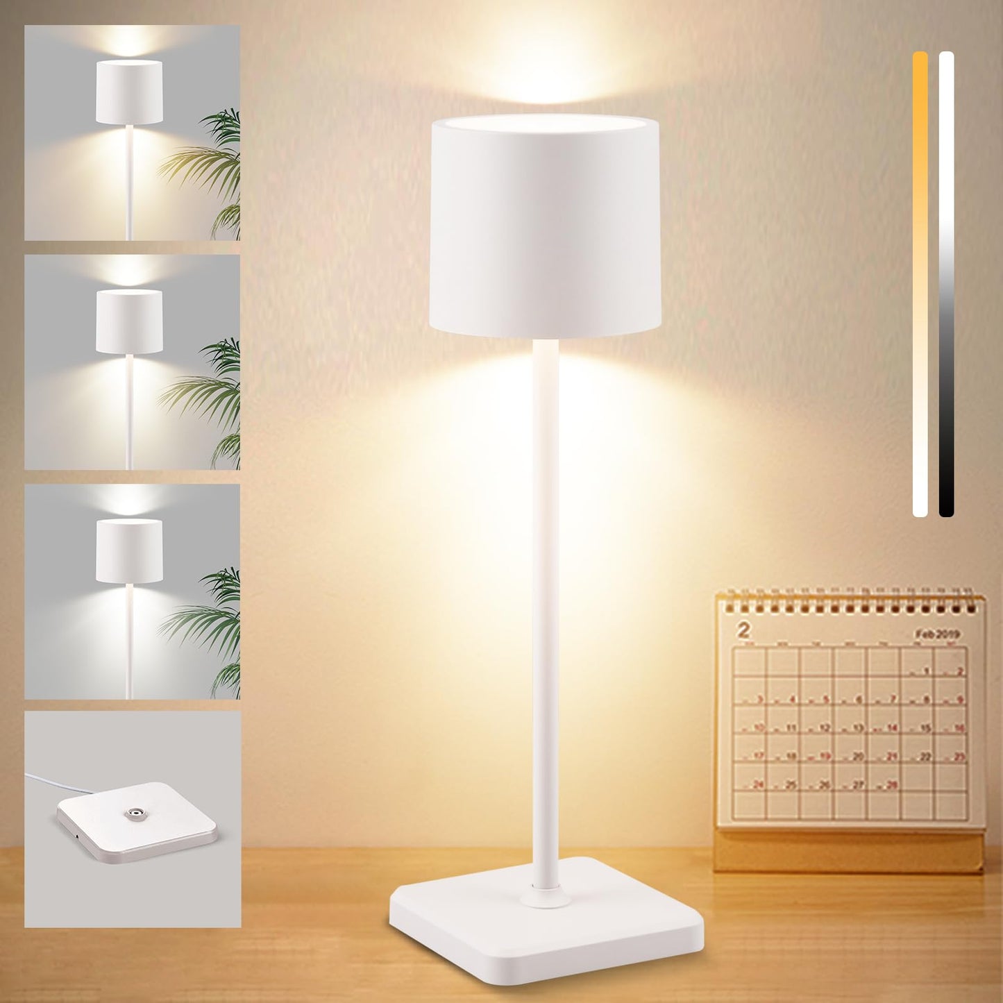 BKZO Cordless Table Lamp Rechargeable, Wireless Charging LED Table Lamp, IP54 Waterproof Aluminum Bedside Light, Touch Control, Suitable for Indoor and Outdoor Use, White