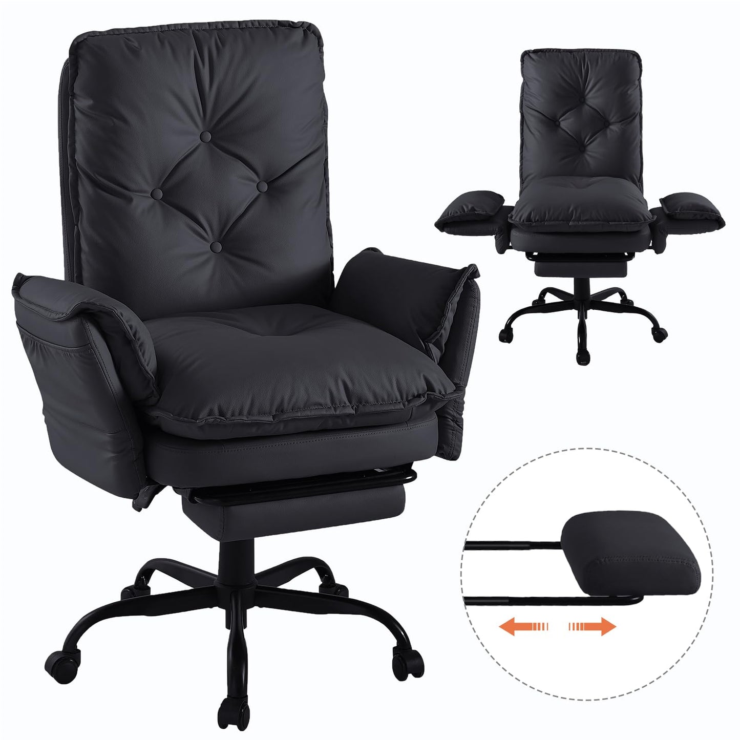 Bestier Cross Legged Office Chair with Footrest, High Back Criss Cross Chair with Reversible Armrests and Wheels, Big and Tall Reclining Office Chair for Home (Black, PU Leather)