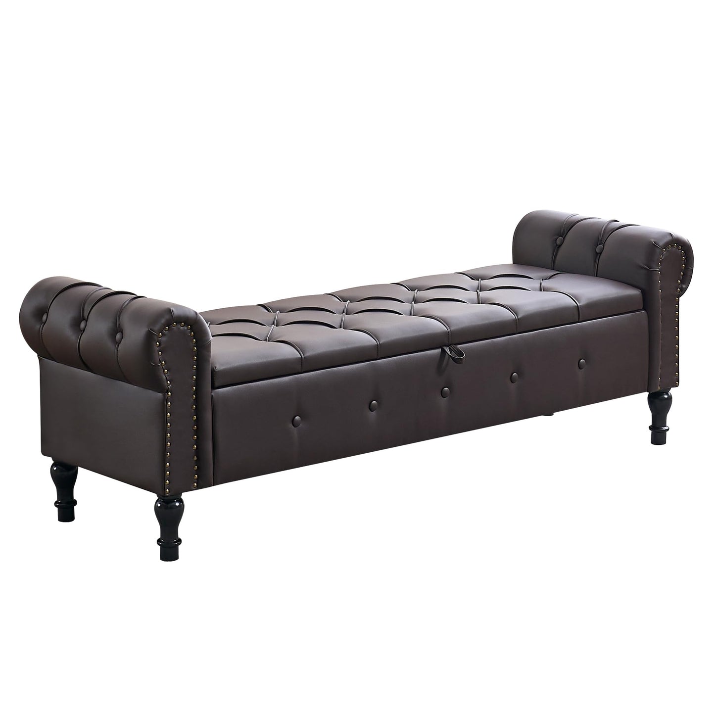 HOMYKA Storage Bench for Bedroom, 67" End of Bed Bench, Faux Leather King Size Bench with Rolled Arms, Tufted Button Ottoman Benches, Upholstered Bench for Bedroom, Living Room, Entryway, Dark Brown
