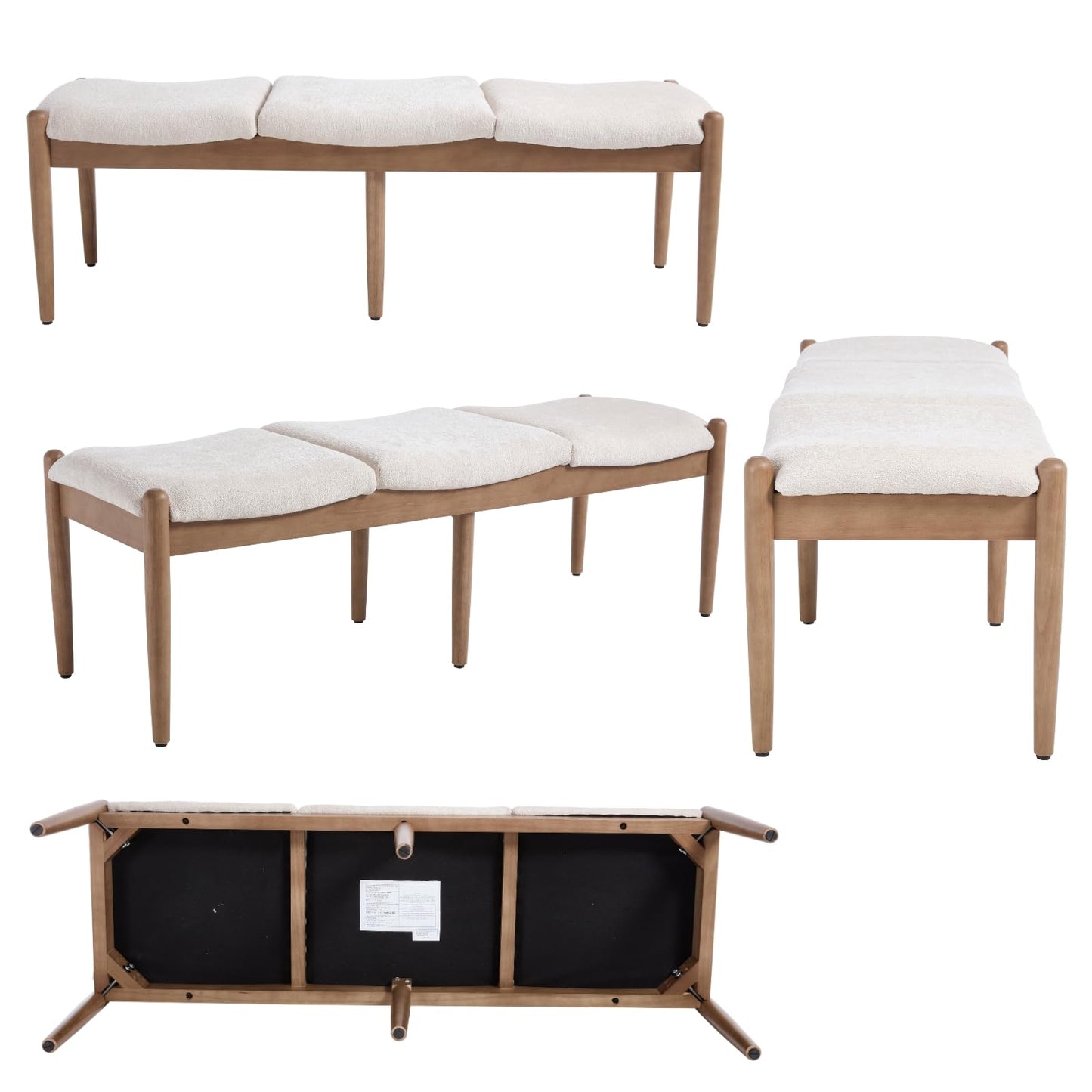 DUOMAY 55'' Modern Ottoman Bench, Chenille Upholstered Entryway Bench Bedroom Bench with Wood Legs, End of Bed Bench for Bedroom, Living Room, Corners, Kitchen, Beige