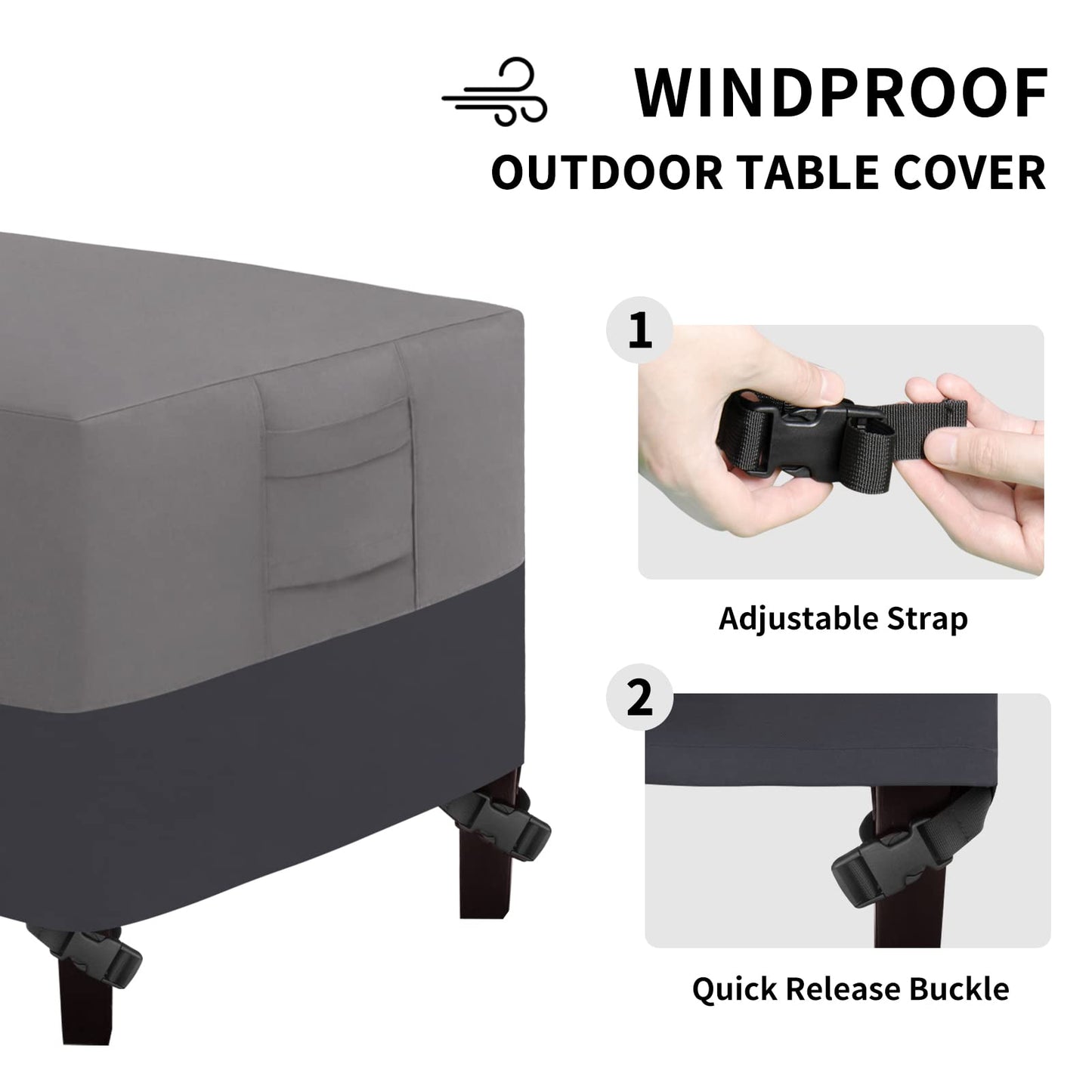 Easy-Going Patio Coffee Table Cover - Small Outdoor Rectangular Table Cover, UV Resistant Waterproof - Gray/Dark Gray (48" L x 28" W x 16" H)