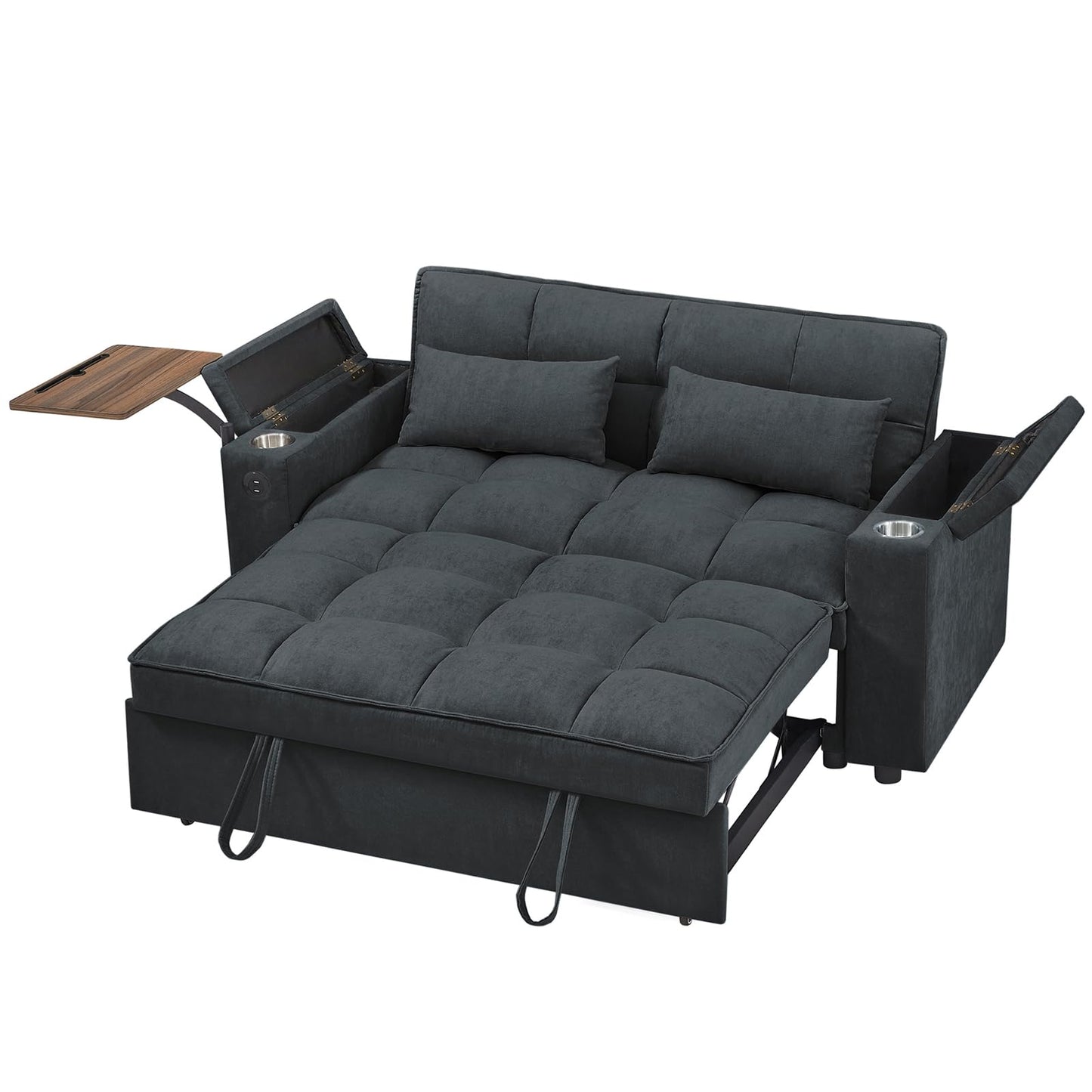 hansones 65'' 3-in-1 Folding Convertible Sofa Bed, Pullout Sofa, Modern Chenille Fabric, 360° Swivel Side Table, Easy Assembly, Perfect for Living Room, Grey
