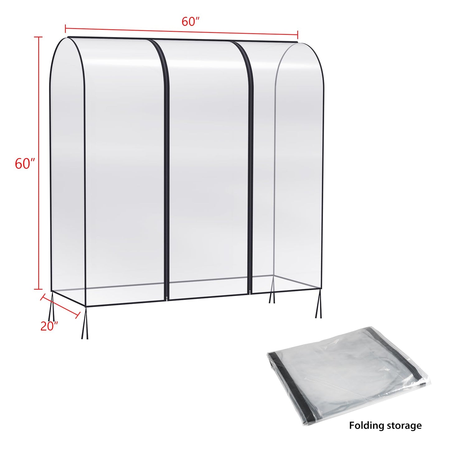 Zilink 60'' Clear Garment Rack Cover Dustproof Clothes Rack Cover Clear Garment Bags Fur Coat Storage Bag Waterproof Wardrobe Cover with 2 Durable Zippers for Garment Rack