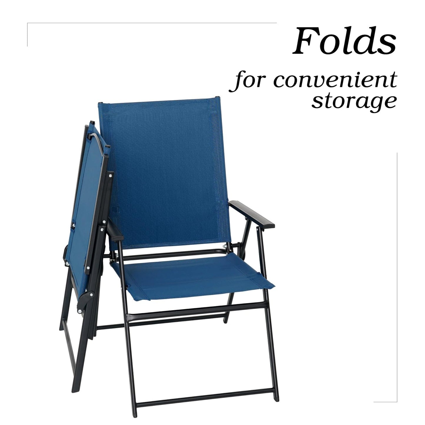 Nixtopia 4 Pcs Patio Dining Chairs with Armrests Folding Outdoor Chairs Used for Camping Garden Backyard Pool Porch - Lightweight Blue Sling High Back