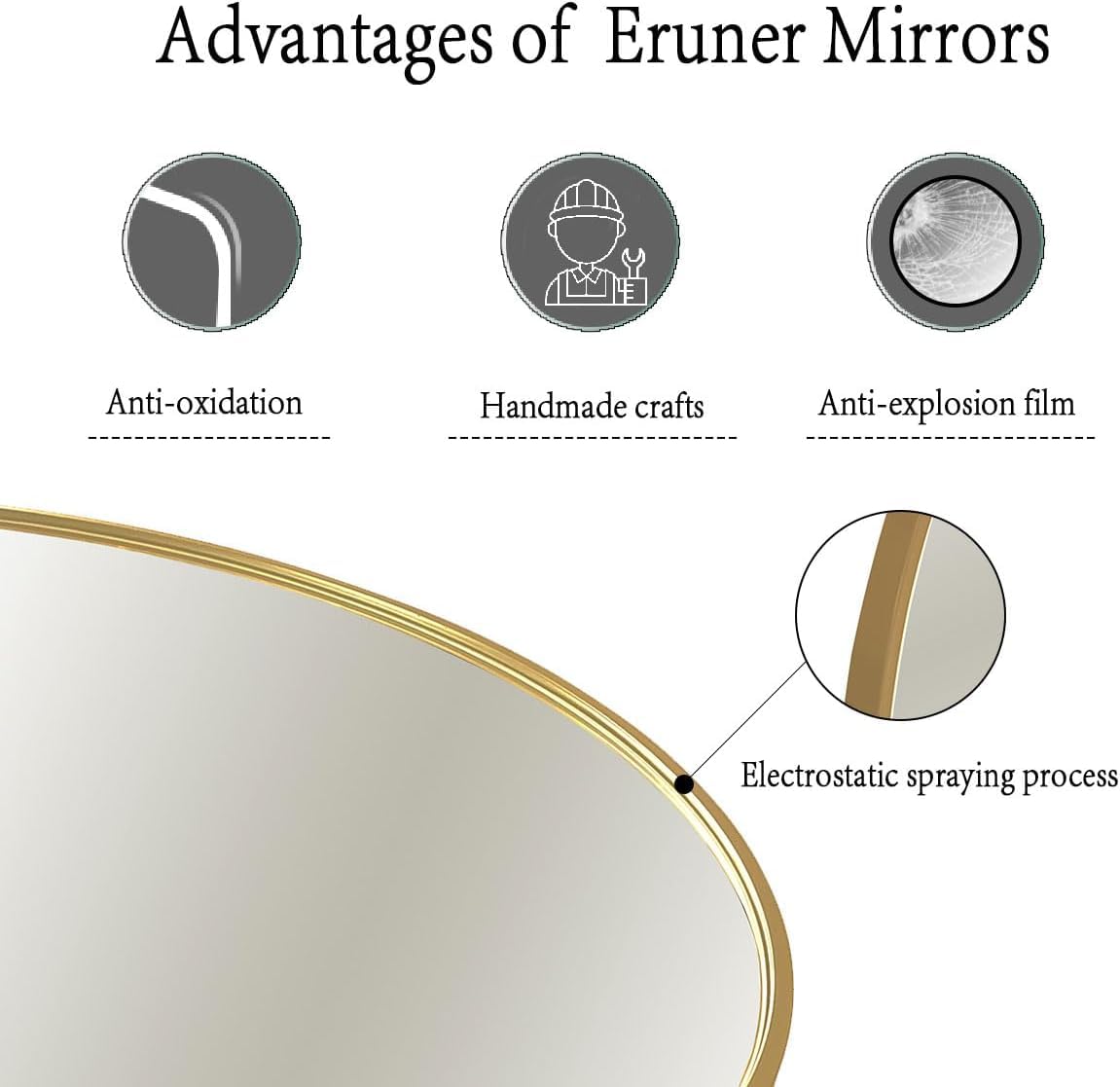 Eruner Large Round Mirror - 45 Inch Circle Wall Mirror, Gold Metal Frame, Decorative Modern Vanity Mirror for Bathroom, Living Room, Entryway