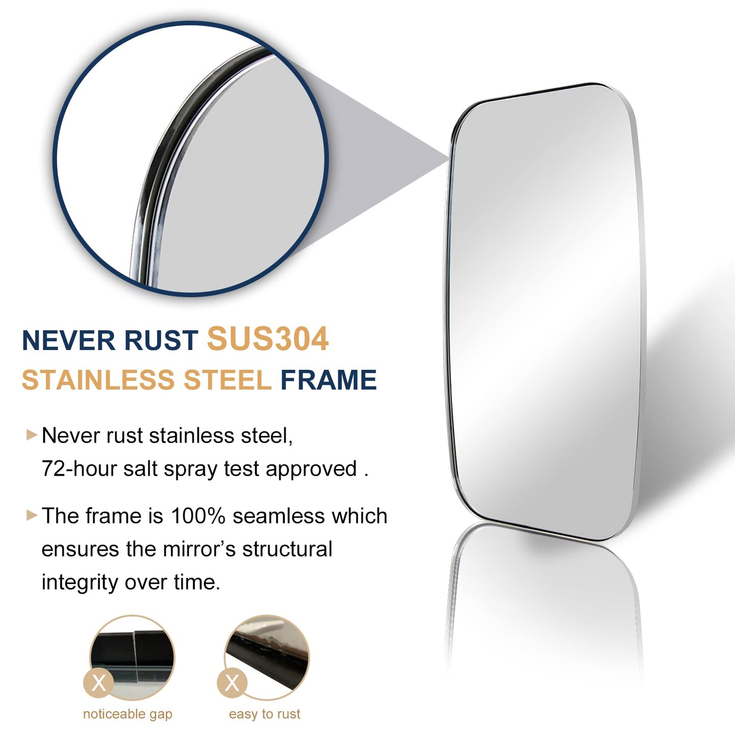 ANDY STAR Chrome Bathroom Mirror, 30x48 Inch Polished Chrome Oval Mirror for Bathroom with Stainless Steel Metal Frame, Oblong Mirror for Bathroom, Living Room, Entryway