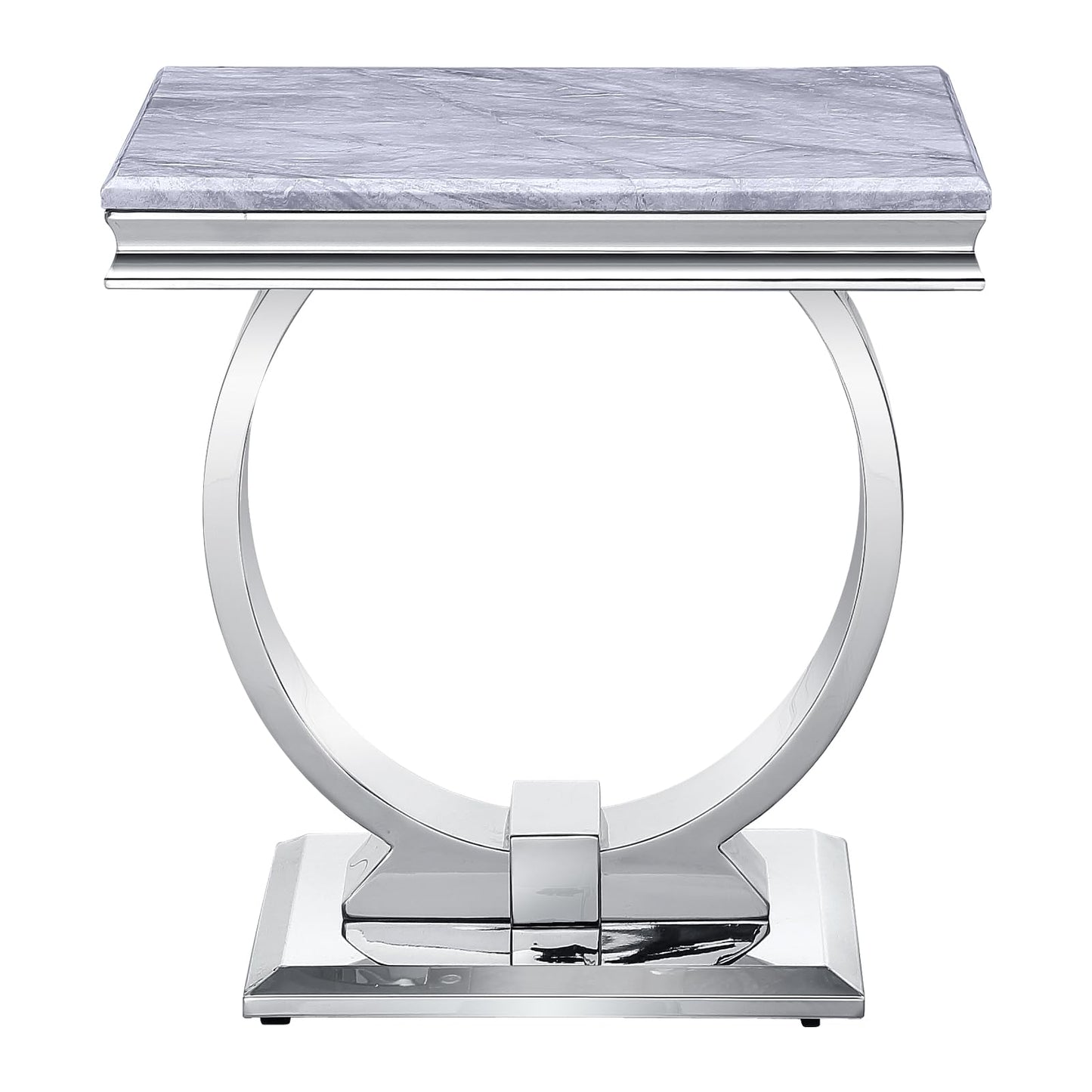 Asday Silver End Table, 22" Modern Glam Grey Square Side Table with Mirrored Stainless Steel U-Base for Living Room