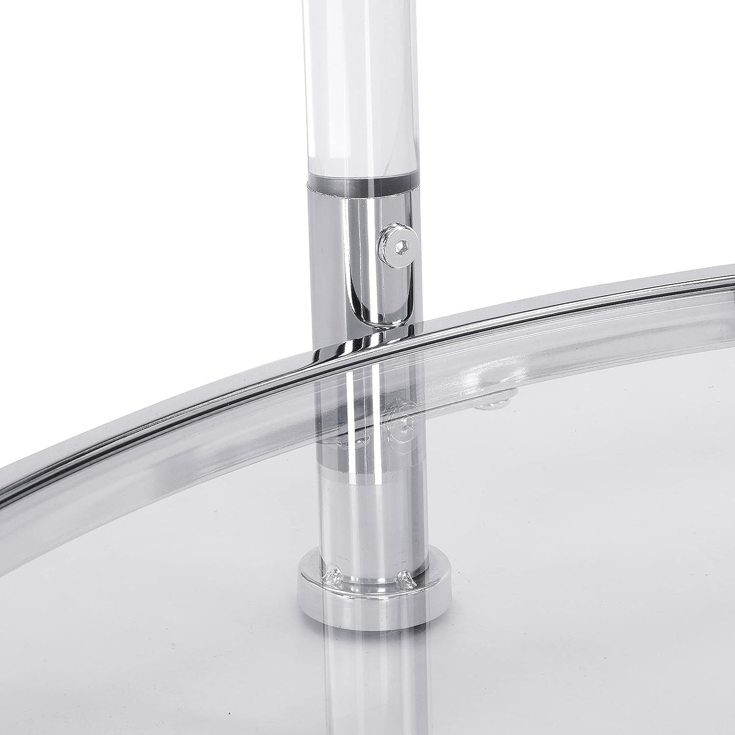 KUVADAZ Round Coffee Table with Silver Chrome Metal Base, 2-Tier Clear Glass Coffee Table Modern Living Room Center Tables, Circle Acrylic Cocktail Tables for Home Office