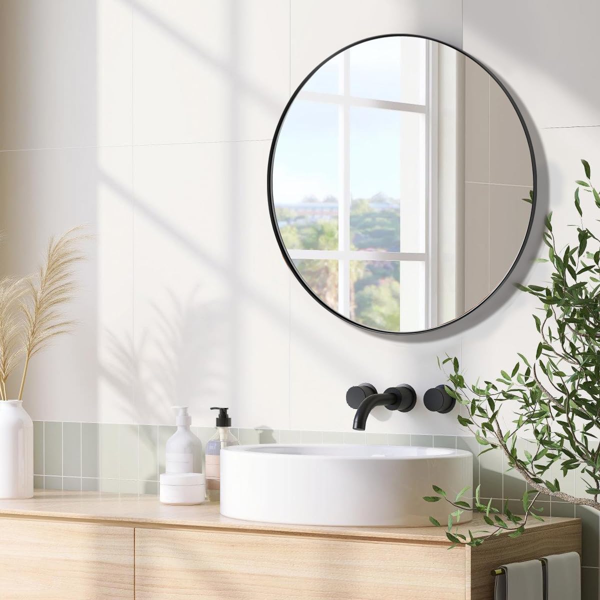 ANDY STAR 36" Black Round Mirror, Black Circle Mirror, 36 inch Round Black Mirror Bathroom, Big Circle Wall Mirror in Metal Frame, Matte Black Vanity Mirror for Entryway, Living Room, Dining Room