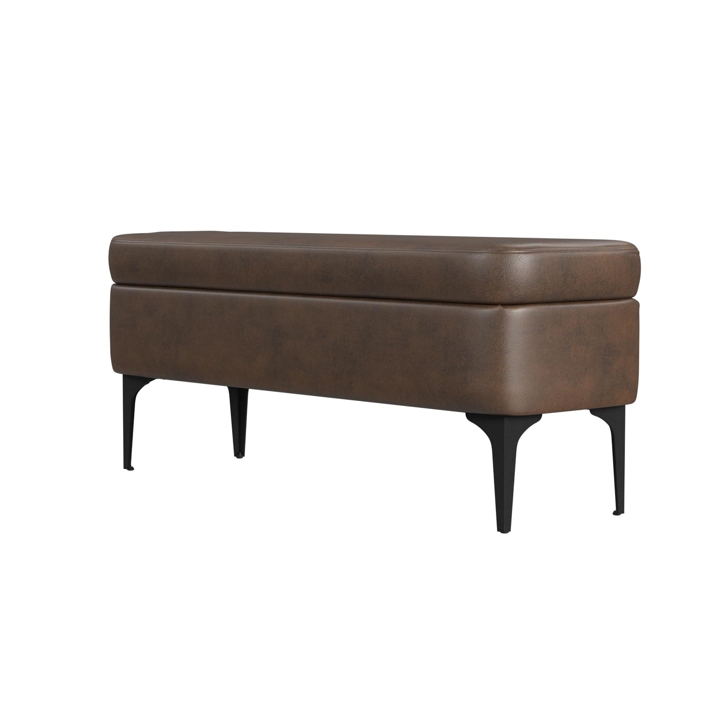 HomePop Upholstered Storage Bench with Metal Leg Home Décor|Bench with Storage for Living Room & Entryway - Brown Faux Leather