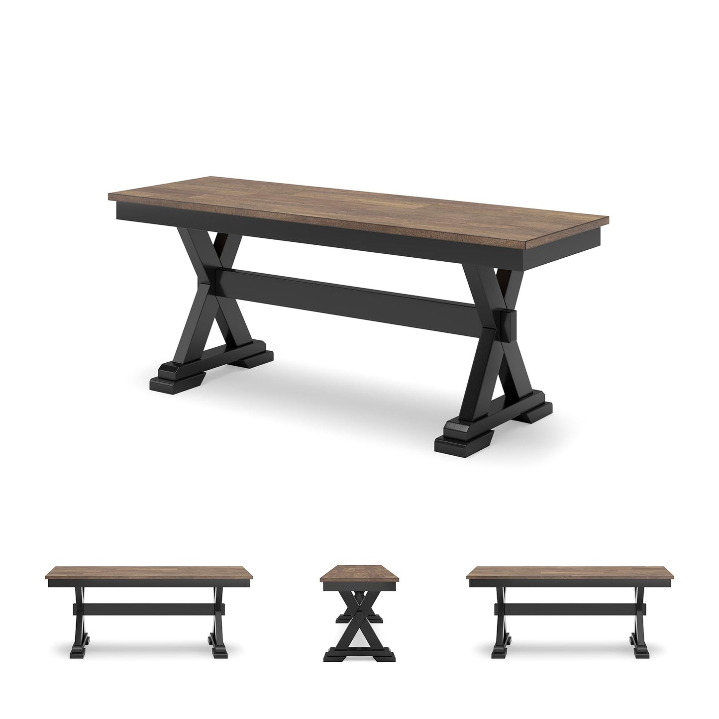 Signature Design by Ashley Wildenauer Farmhouse 50" Dining Bench, Dark Brown & Black