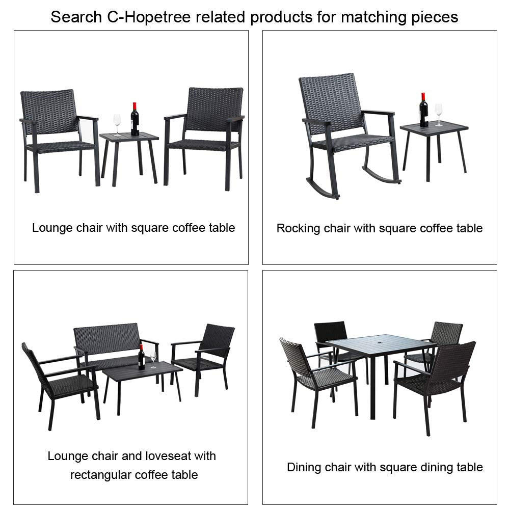 C-Hopetree Outdoor Rocking Chair, Outside Patio Porch Rocker, Metal Frame, Black All Weather Wicker