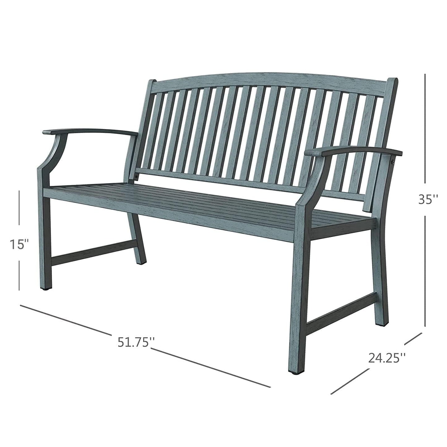 Grand patio 52" Farmhouse Outdoor Bench, Garden Benches with Anti-Rust Aluminum Metal Frame, Faux Wood Grain Finish Frame Patio Bench for Front Porch, Weathered Blue