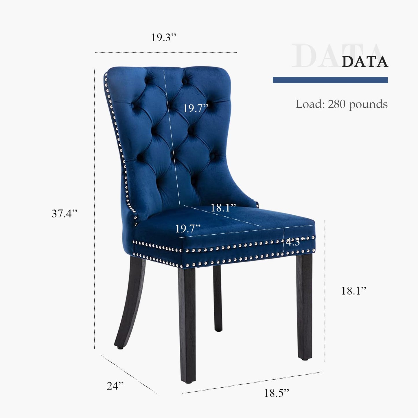 Eifizek Velvet Dining Chairs Set of 4, Tufted Dining Room Chairs with Nailhead Ring Pull Trim, Upholstered Dining Chairs with Solid Wood Legs for Kitchen Dining Room, Sillas De Comedor (Blue)