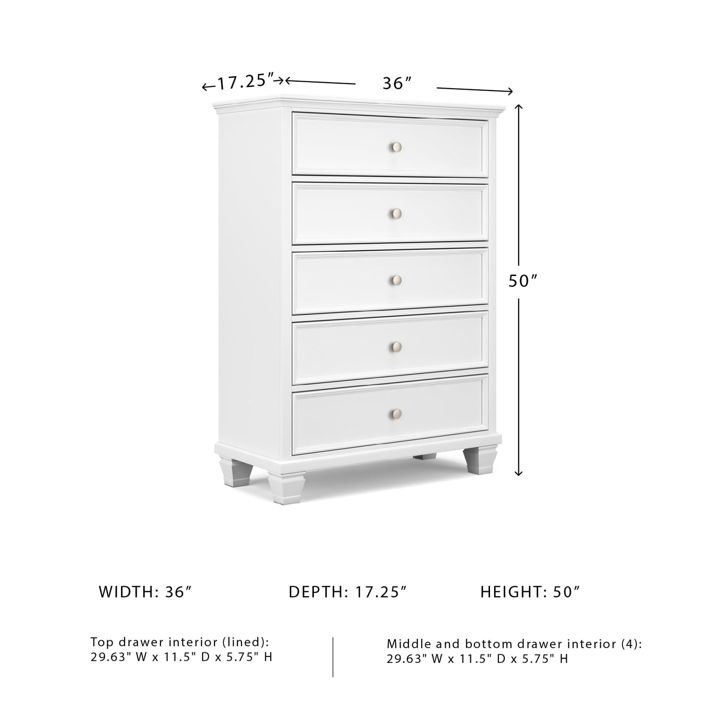 Signature Design by Ashley Fortman Casual 5 Drawer Chest for Bedroom, White