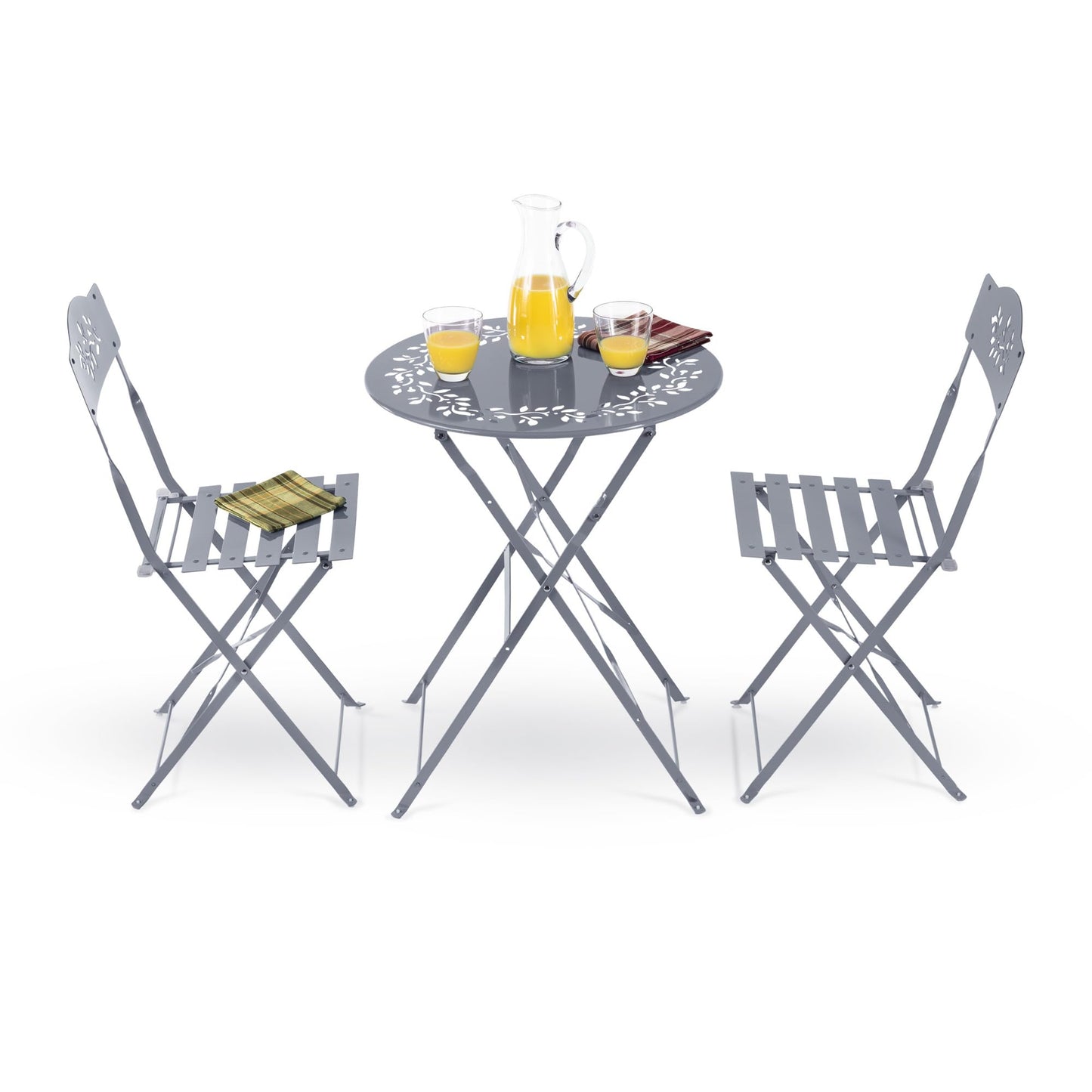 Alpine Corporation Indoor/Outdoor 3-Piece Bistro Set Folding Table and Chairs Patio Seating, Gray