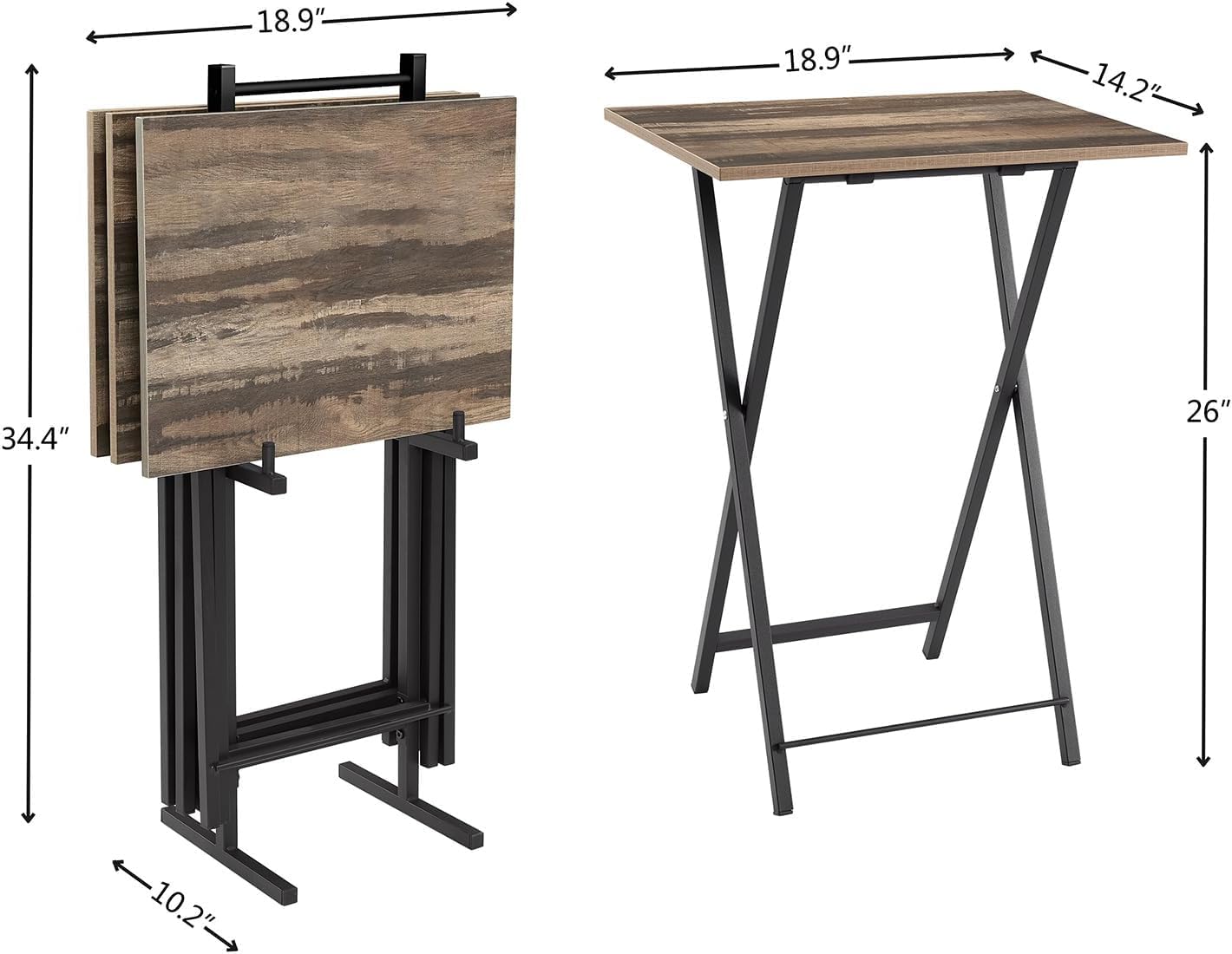 Folding TV Trays Set of 4 with Stand, TV Dinner Tables, Snack Tray Table Set, Portable Foldable Desk, Sofa Side Table, TV Tray Table for Couch, Living Room, Small Space. (Folding table/Brown)