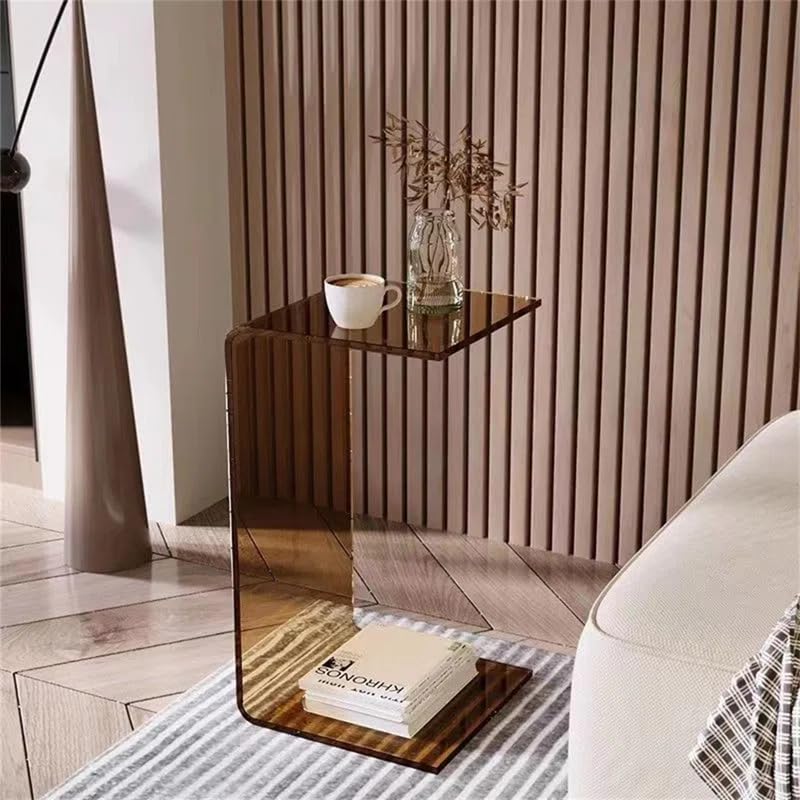 Acrylic End Table,C Shaped End Table, Acrylic Sofa Side Table, Bedside Table for Bedroom Small Simple Modern Coffee Table Suitable for Living Room (Brown)