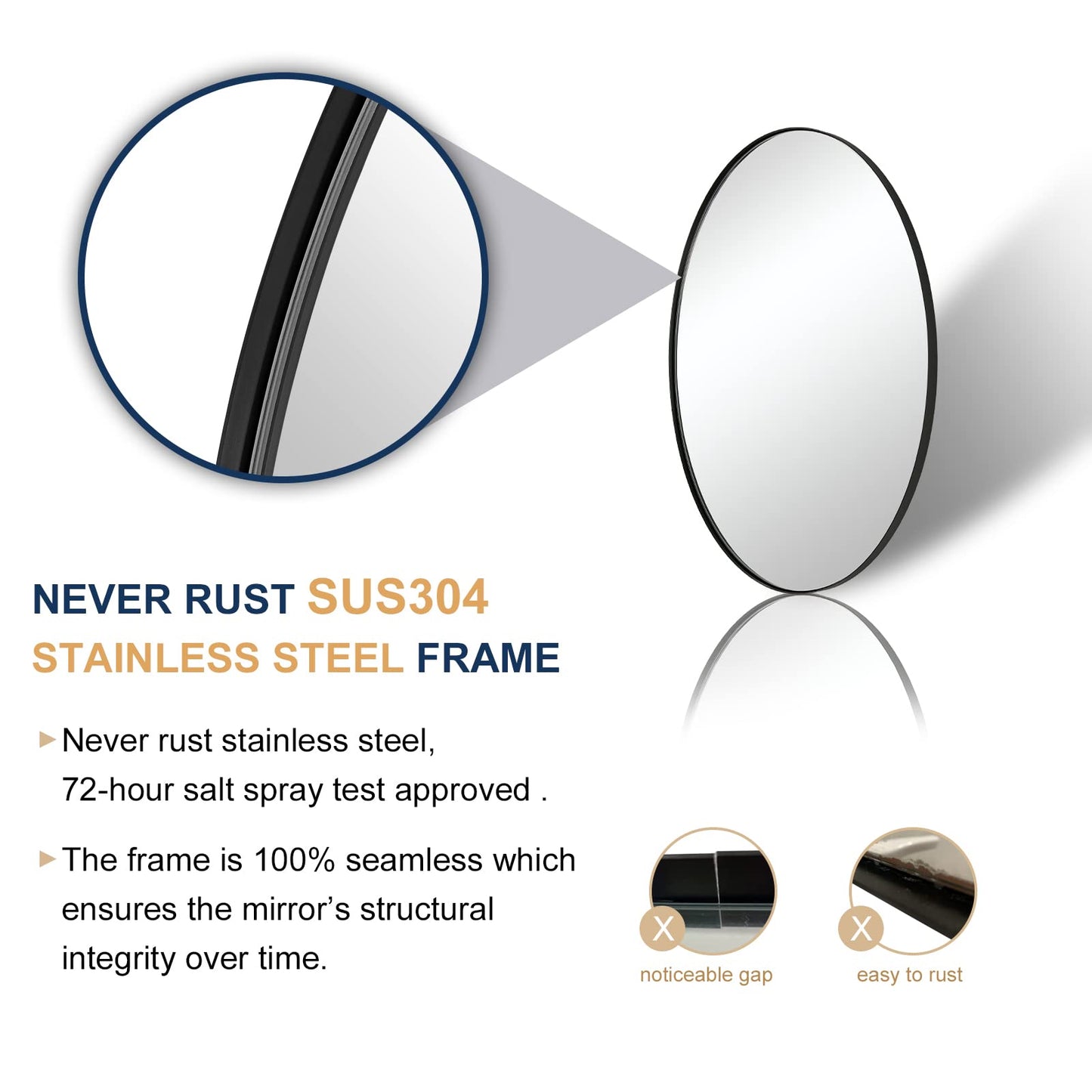 ANDY STAR Black Oval Mirror, 22x30 Oval Black Bathroom Mirror, Oval Vanity Mirror Matte Black Oval Mirrors for Bathroom Stainless Steel Metal Frame Pill Mirror Wall Mount Horizontal or Vertical