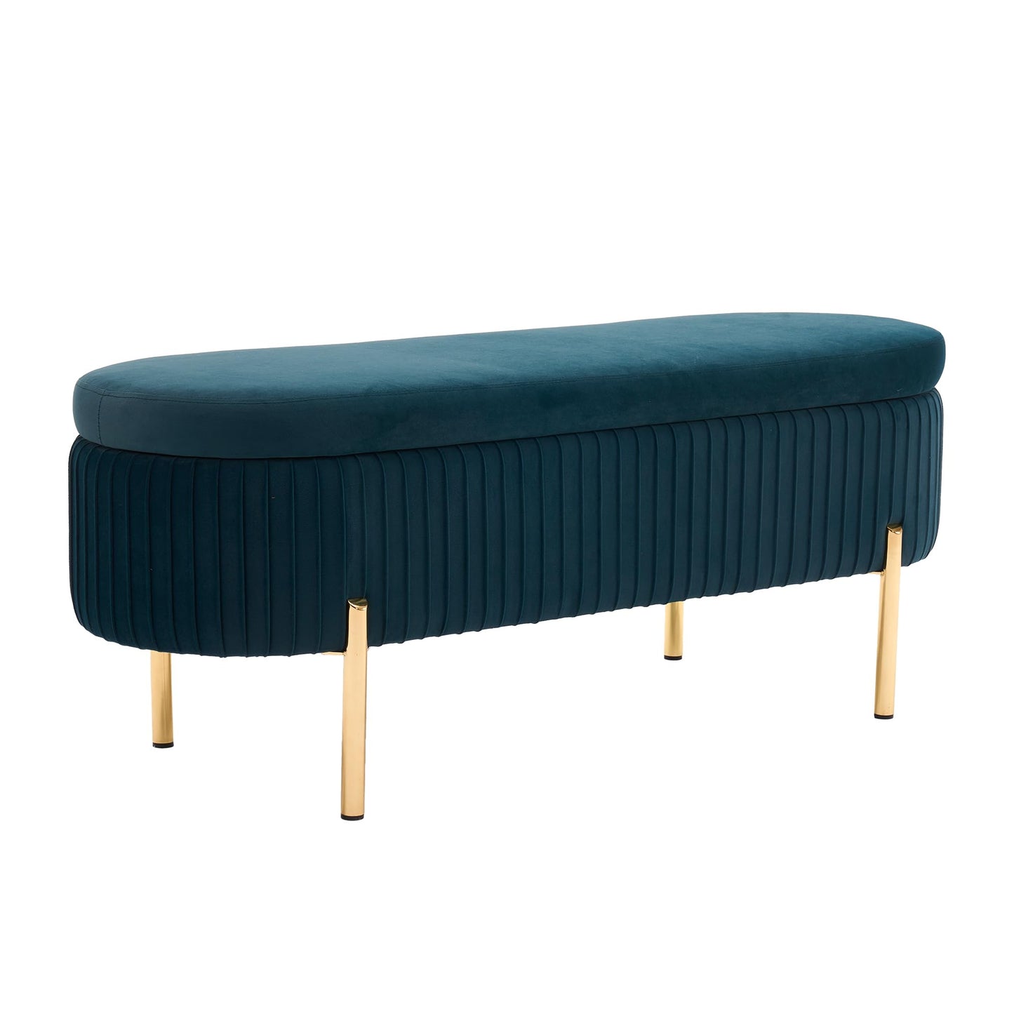 AIITTCC Velvet Storage Bench for Bedroom Upholstered End of Bed Bench Modern Ottoman with Gold Legs for Living Room/Window/Entryway (Teal/Blue-Green, Oval-45.5" W)