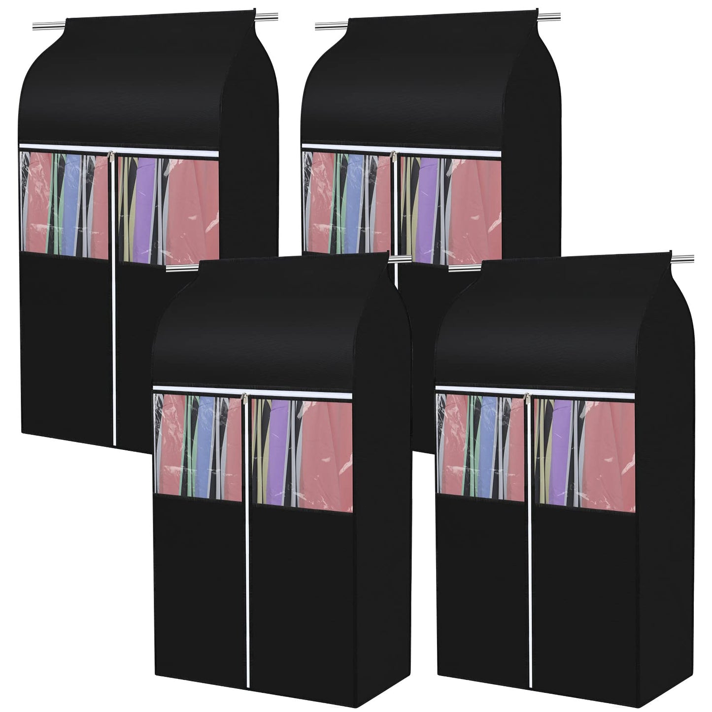 Amylove 4 Pcs 43'' Garment Bags for Hanging with Zippers Hanging Clothes Storage Garment Rack Cover Sealed Dust Cover Wardrobe Clothing Organizer for Suit Coat