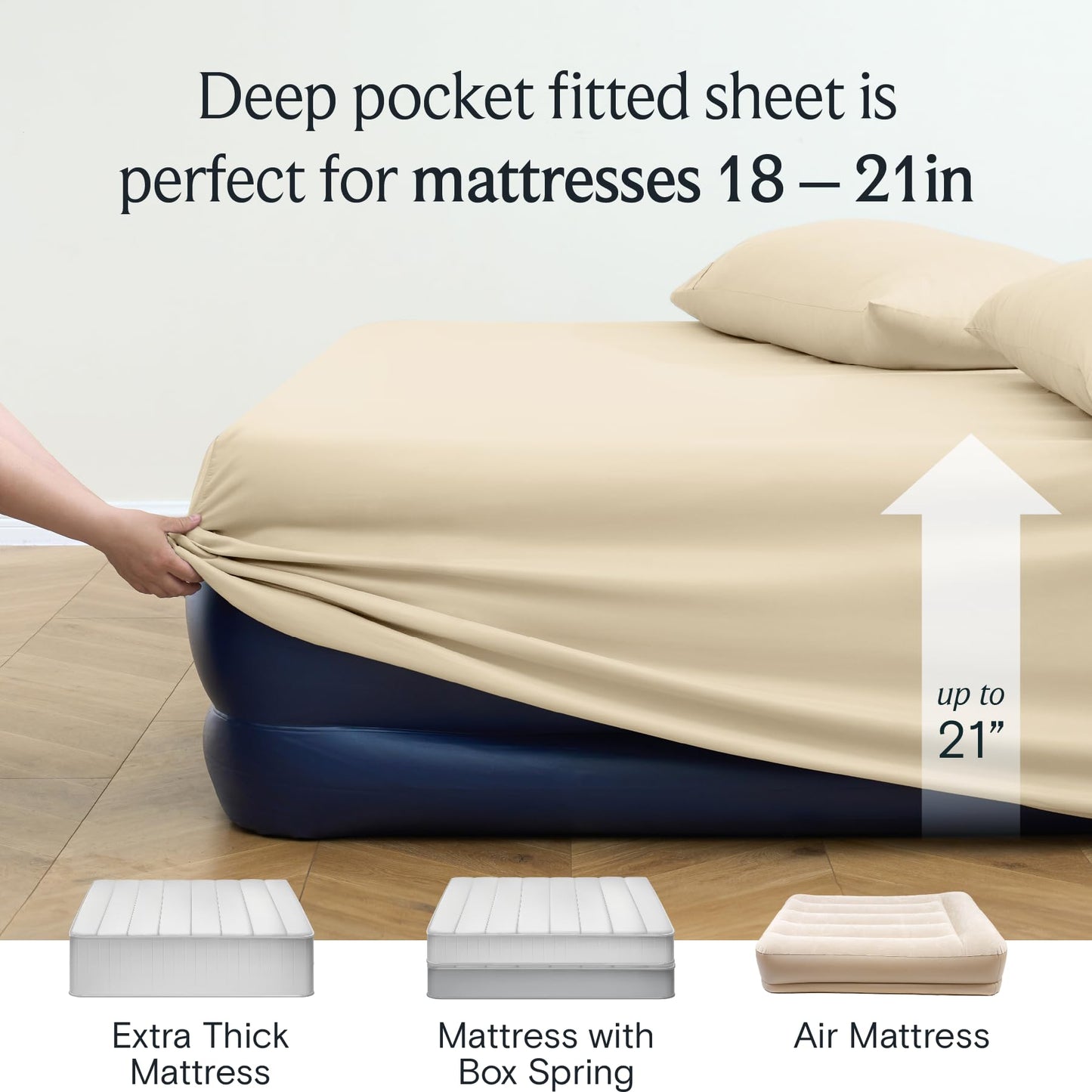 LuxClub 4 PC Full Size Sheet Set Deep Pockets 16" Wrinkle Free Cooling Sheets Machine Washable Hotel Bedding Silky Soft - Cream Full