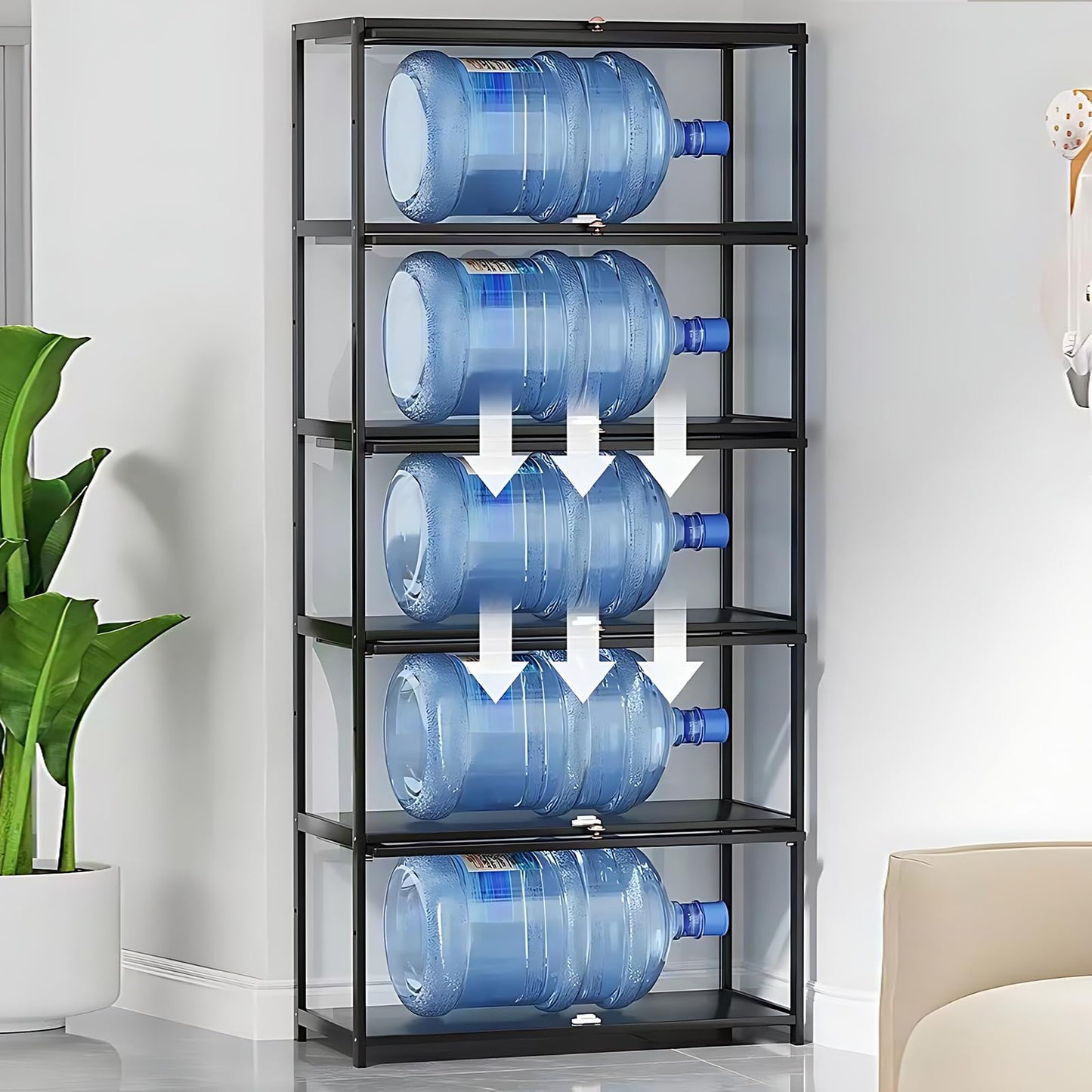 Curio Display Cabinet, 5-Tier Display Case with Acrylic Glass Doors, 67" Tall Transparent Bamboo Curio Display Shelf for Collectibles, Storage Cabinet for Playroom, Bedroom, Office, Living Room, Black
