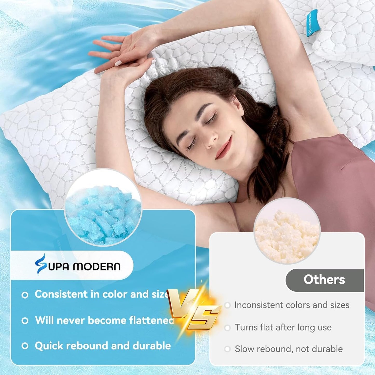 Cooling King Size Pillows Set of 2 Pack Shredded Memory Foam Pillows for Sleeping, Adjustable Cool Bed Pillow for Side Back Stomach Sleepers Luxury Gel Neck Pillow for Neck and Shoulder Pain Relief