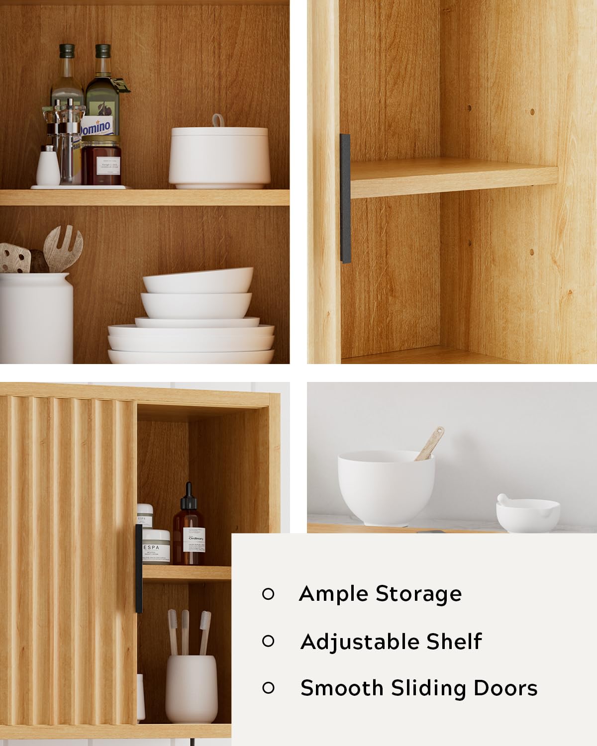 MoomJiee Bathroom Wall Cabinet with Fluted Sliding Door, Wooden Medicine Cabinet with Towels Bar Adjustable Shelf, Modern Farmhouse Wall MountedOver Toilet Storage Organizer, Natural Oak