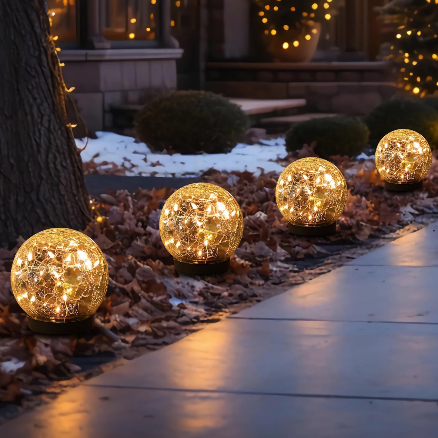 MLKNK Solar Globe Lights Outdoor Waterproof-Solar Balls-Solar Garden Lights-Orbs for Outside 4 Pack Cracked Glass Ball for Lawn Patio Yard Backyard Decorations