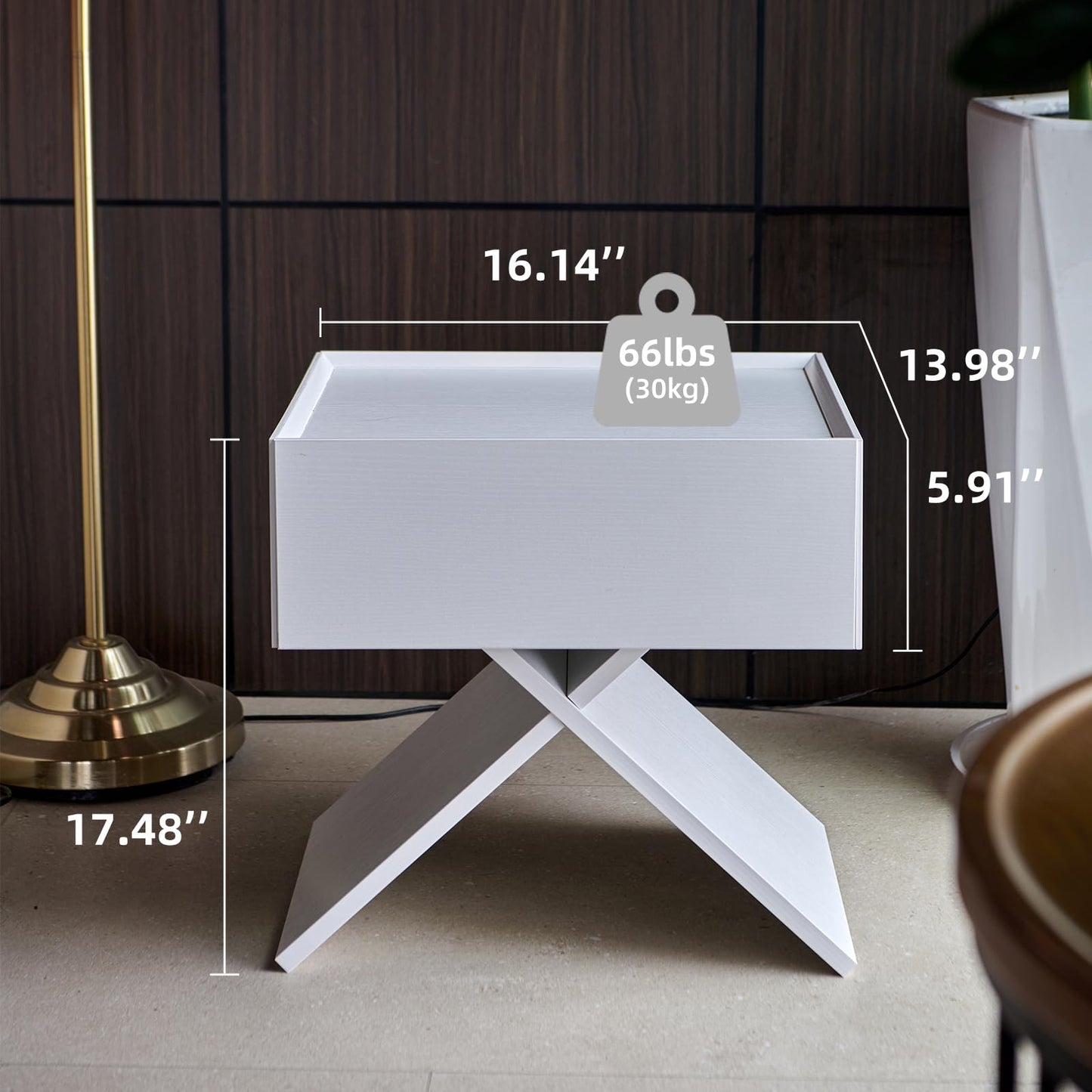 Katyglory Side Table, End Table Set of 2 Living Room Blend of Classic and Modern Elements, X-shape Design with a Stable Floor-standing, Creating a Warm Atmosphere, Nightstand for Bedroom WHITE (2 Set)