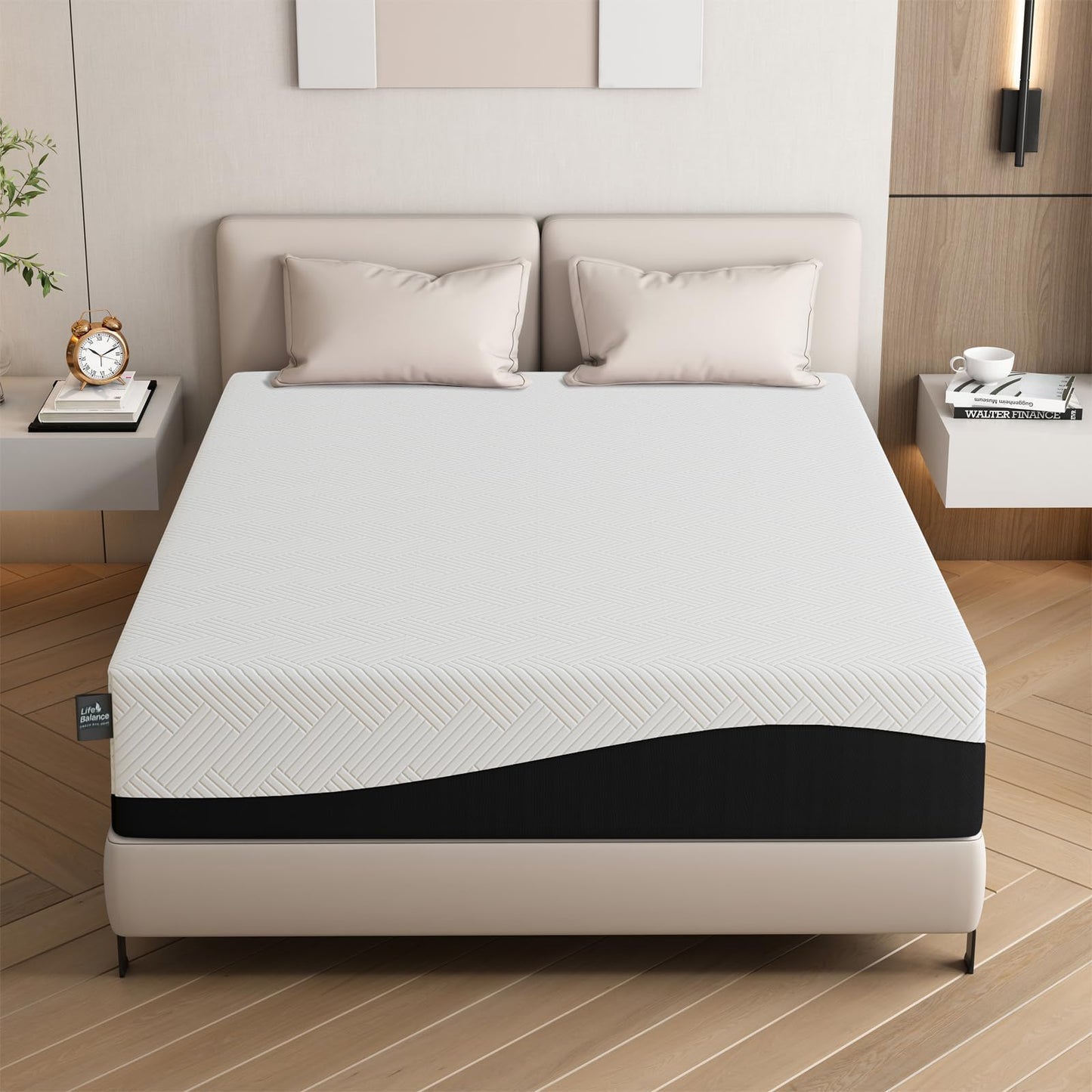 Life Balance Queen Size Mattress 10 Inch, Cooling Gel Memory Foam Mattress for Back Pain, Motion Isolation, Pressure Relief, Fiberglass Free, CertiPUR-US Certified, Medium Firm Mattress in a Box