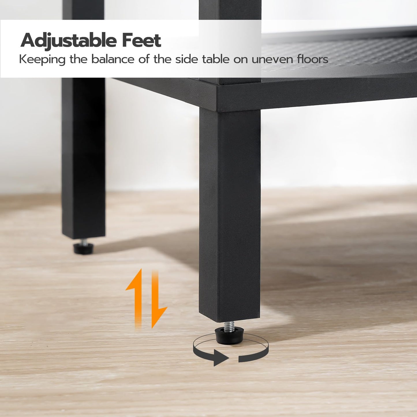 HOOBRO End Tables Set of 2, Small Side Tables with 2-Tier Storage Shelves, Nightstands with Faux Rattan Decoration, for Small Space, Living Room, Bedroom, Black BK91BZP201