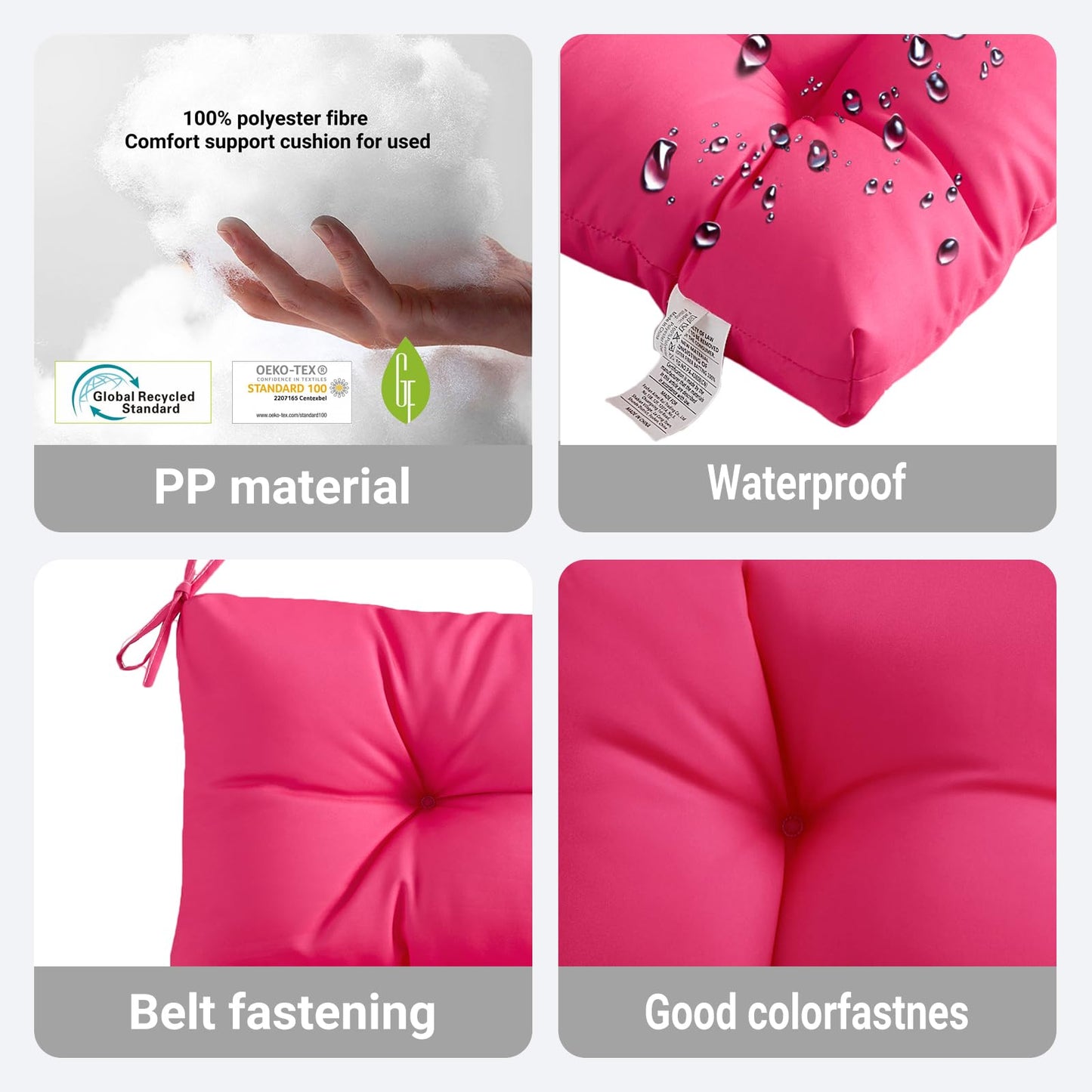 ADLIVWYD Seat & Back Combined Outdoor Chair Cushion Set, Comfort Tufted Replacement Dining Chair Cushion with Ties for Patio Furniture, 40x20x4 inches (Pink)
