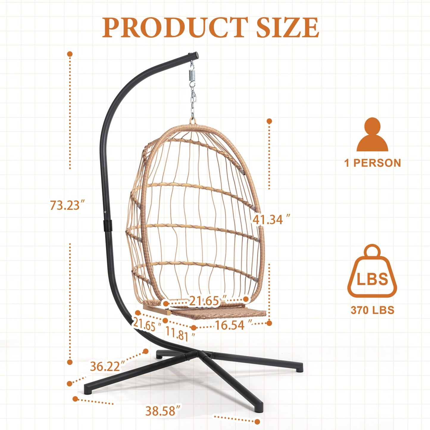 Hanging Egg Chair with Stand and Footrest for Indoor Outdoor - Patio Swing Egg Chairs Wicker Hammock Chair Bedroom, Aluminum Steel Frame and UV Resistant Cushion 370LBS Capacity for Kids Adults, Beige