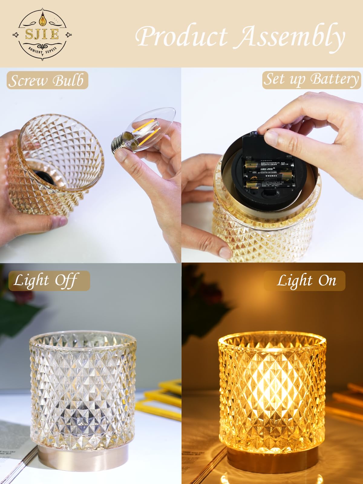 SJIE Battery Operated Lamp - Stylish Small Lamps Decorative with Timer & 3 Light Modes, No Plug in Lamps Cordless Battery Table Lamps for Bedroom/Bathroom/Fireplace(with Remote Control)