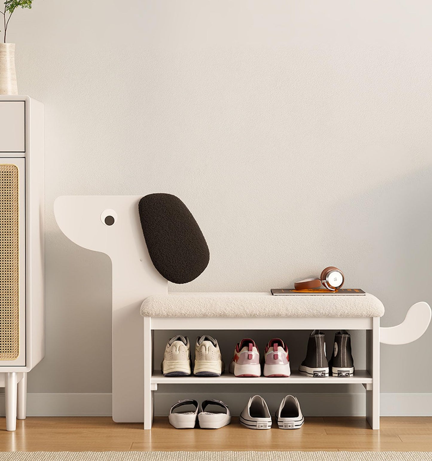 TIMBERKNOWS Storage Bench Wooden Shoe Bench with Cushion,2-Tier Soild Wood Shoe Rack Bench entryway with Organizer,for Hallway Living Room Children's Room,31.6" W x 12" D x 16.5" H,Holds up to 400lbs