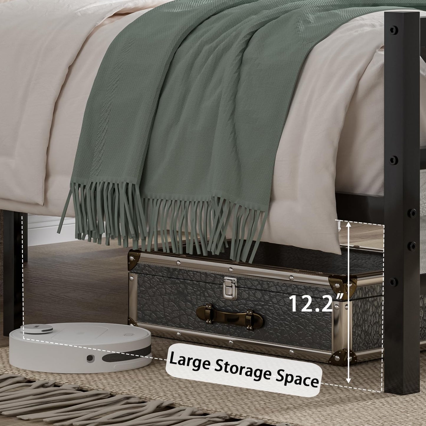 CHABUILDREARK King Bed Frame and Headboard, Industrial 51.2" Tall Headboard, King Platform Bed Frame with Heavy Duty Metal Slats Support, No Box Spring Needed, Noise-Free, Easy Assembly, Wash Grey