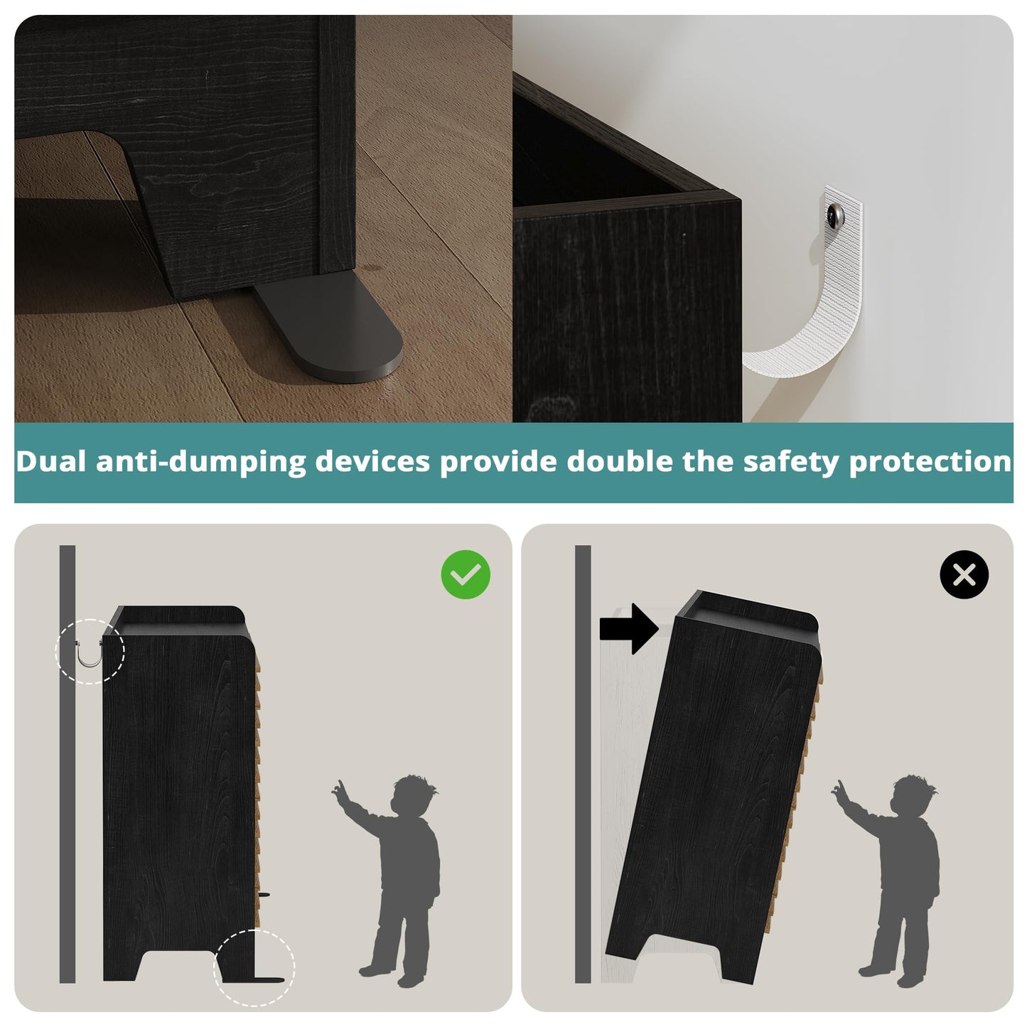 ANCTOR Fluted Dresser for Bedroom with 9 Drawers, 59" Wide Wood Chest of Drawers with 3 Hook and Elevated Tabletop, TV Stand with Drawers, Large Drawer Dresser for Bedroom, Living Room, Hallway, Black