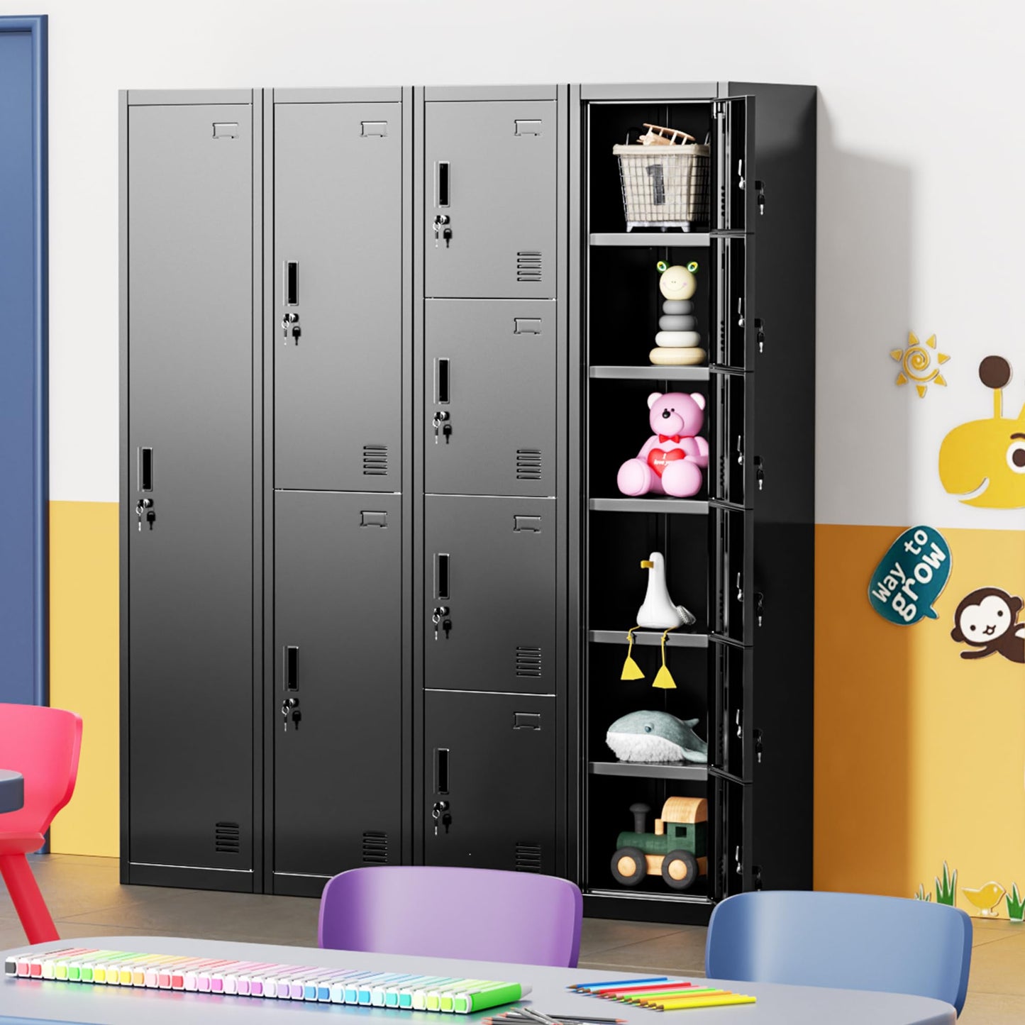 Bonusall Employees Lockers,Metal Office Storage Locker with 6 Door, Tall Steel Lockers with Keys and Lock for School, Gym, Home, Garage,Black