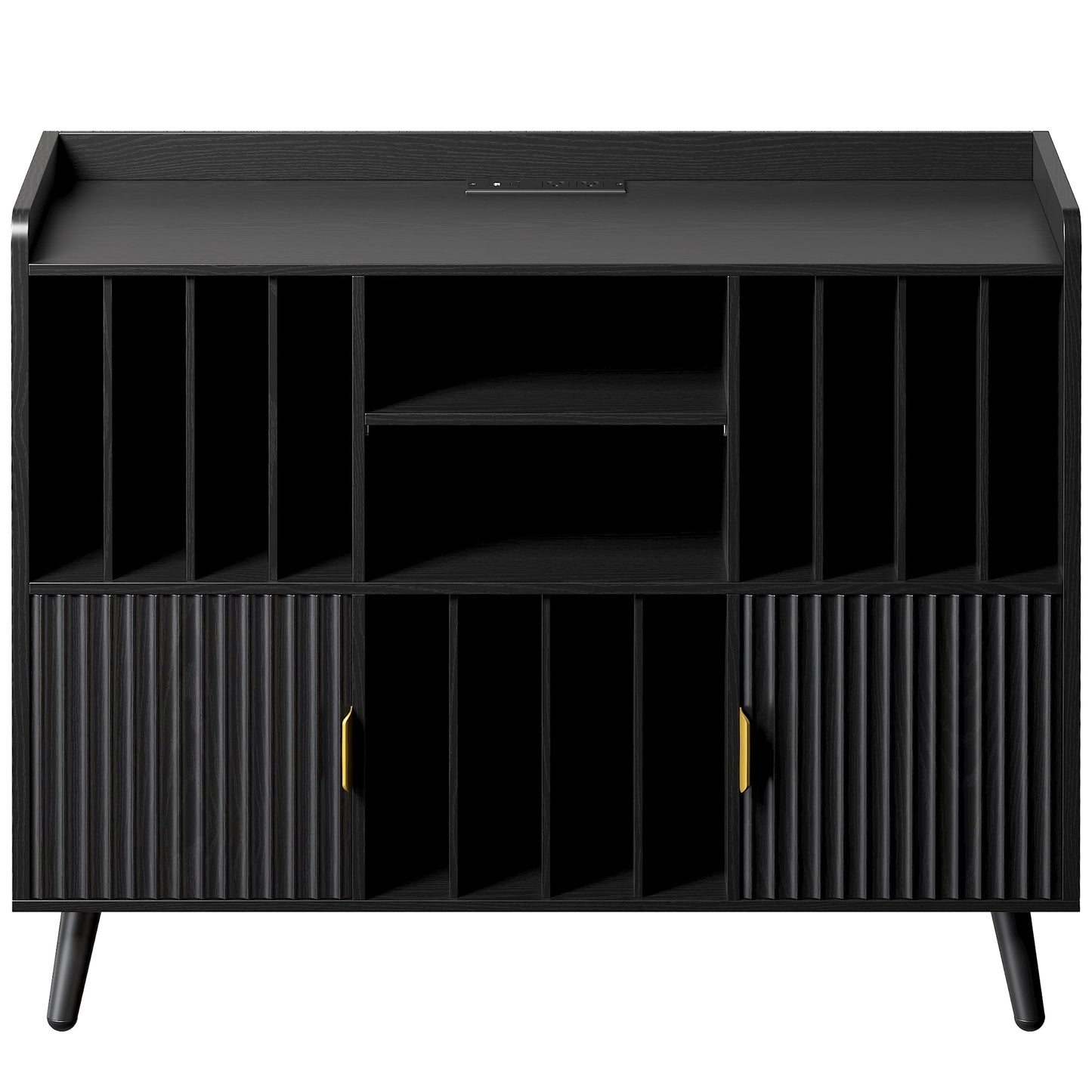 IRONCK Storage Shelf Bookcase, Bookshelf with Doors, Multifunctional Display Cabinet with Power Outlet, Suitable for Various Scenarios, Black