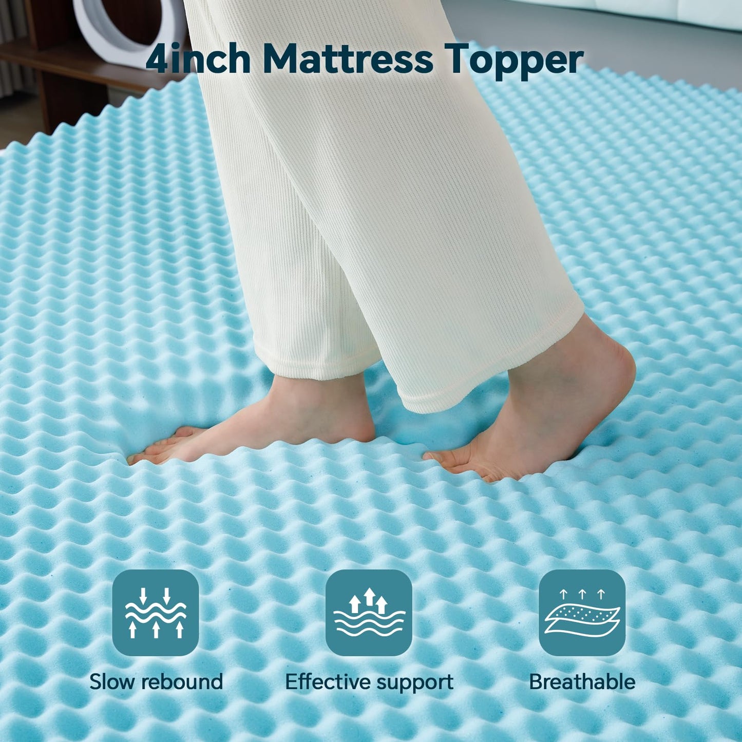 GEMBED 4 Inch Memory Foam Mattress Topper Queen Size - Dual Layer 3 Inch Cooling Gel Memory Pad and 1 Inch Pillow Top Mattress Cover for Back Pain - 60" x 80" x 4"