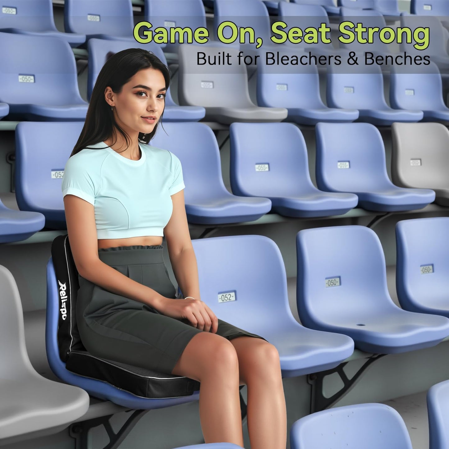Relispo 3-in-1 Stadium Seat Cushion, Premium Memory Foam & High-Density Foam Bleacher Cushion, Anti-Slip Waterproof Portable Stadium Cushion for Bleachers, Sports Events, Camping (2 Packs)