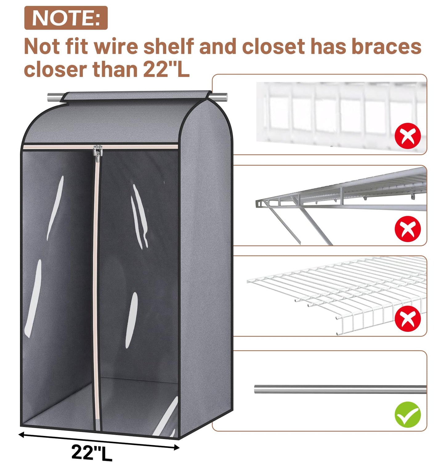 MISSLO 43" Hanging Garment Bags for Hanging Clothes Fully Enclosed Coat Bags for Closet Storage Clothes Cover with Large Clear Window and 3 Zippers (Rack not included), 2 Packs